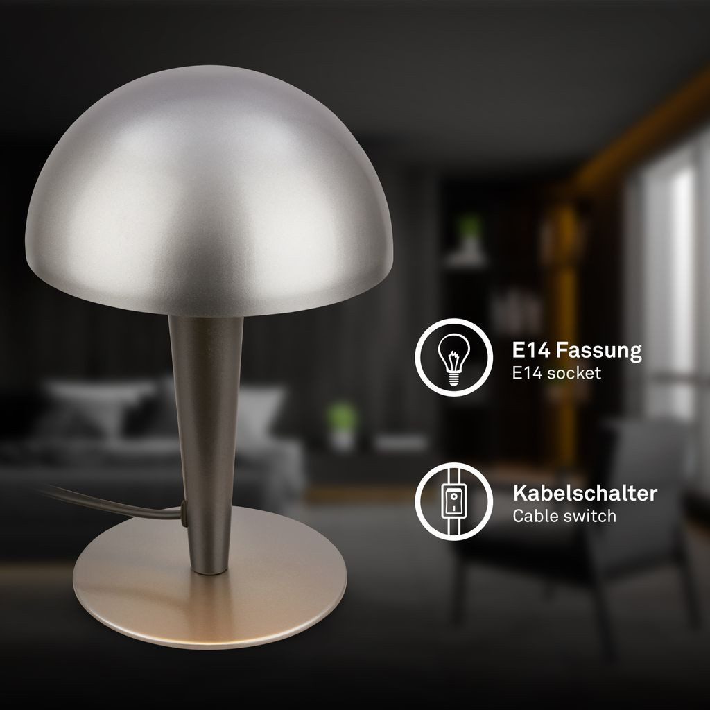 Briloner Leuchten Tischleuchte Tischlampe Kabelschalter E14, ohne Leuchtmittel, Abhängig vom Leuchtmittel - Warmweiß / Neutralweiß / Kaltweiß, 15x22,5 cm, Schlafzimmer, Wohnzimmer, Büro