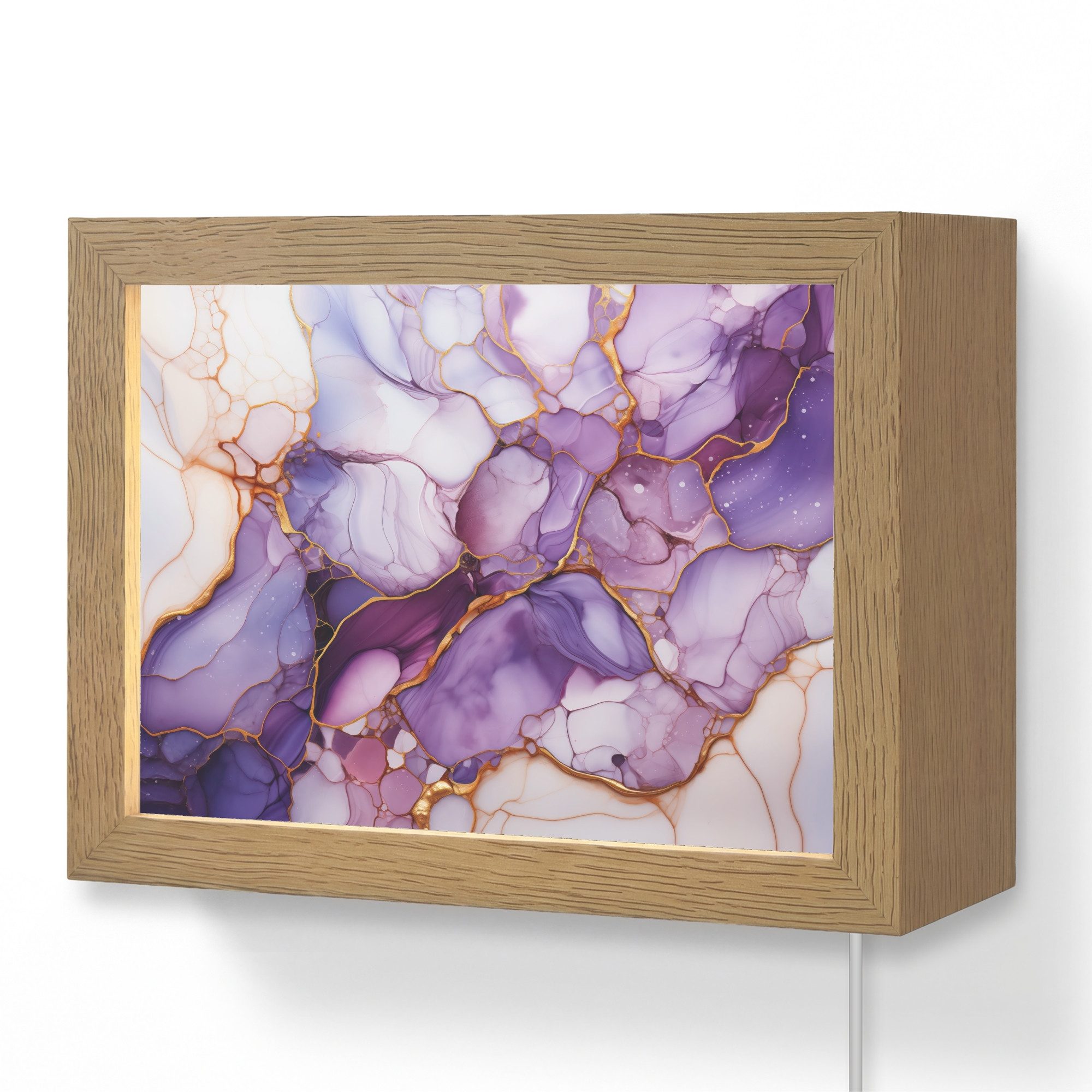 OnlyWow Wandleuchte Lightbox Marmor - Lila - Flieder - Gold, Dimmbar, Farbwechsel, LED, Warmweiß, Kaltweiß, Neutralweiß Einstellbar, Wandlampe Innen, Dimmbar, mit Kabel, LED, Modern, Flur