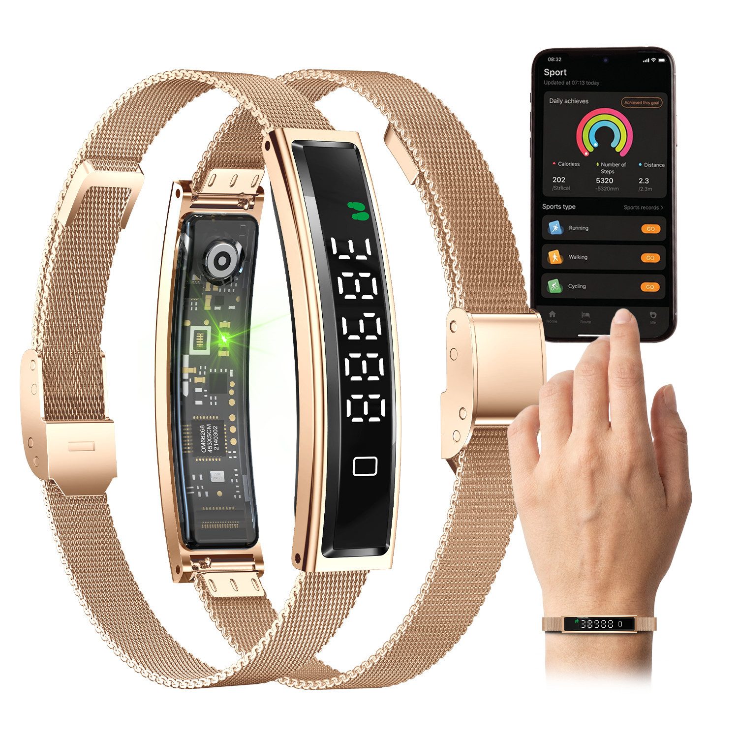 fontastic Fitness-Tracker Luxis Smart Armband mit Pulsmesser, Schlaftracker & App (Fitness Tracker, Magnet-Ladekabel, Silikon Wechselarmband), Fitness Tracker, Herzfrequenz, Schlafanalyse, Bluetooth