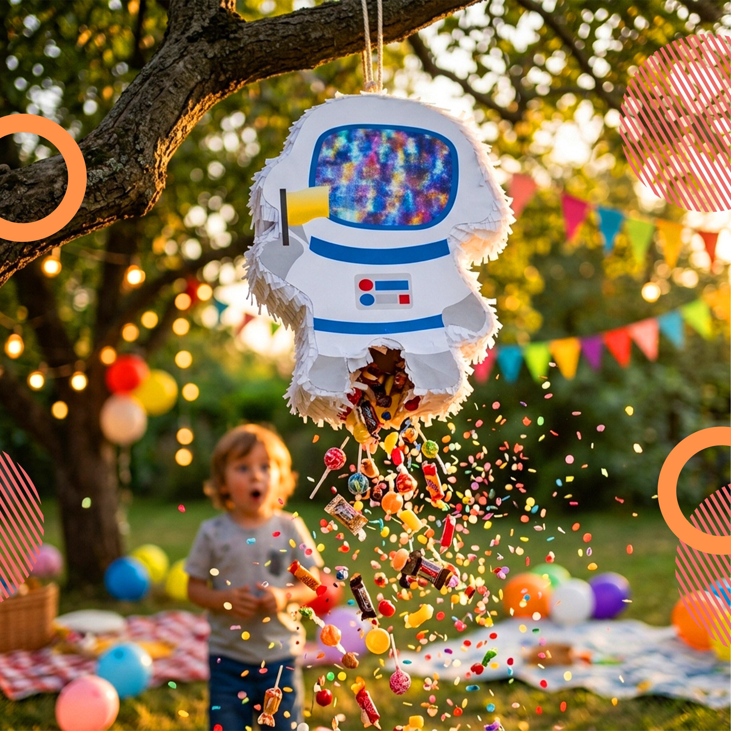 relaxdays Pinata Set Astronaut mit Stab und Maske, Astronaut – Bild 2 von 5