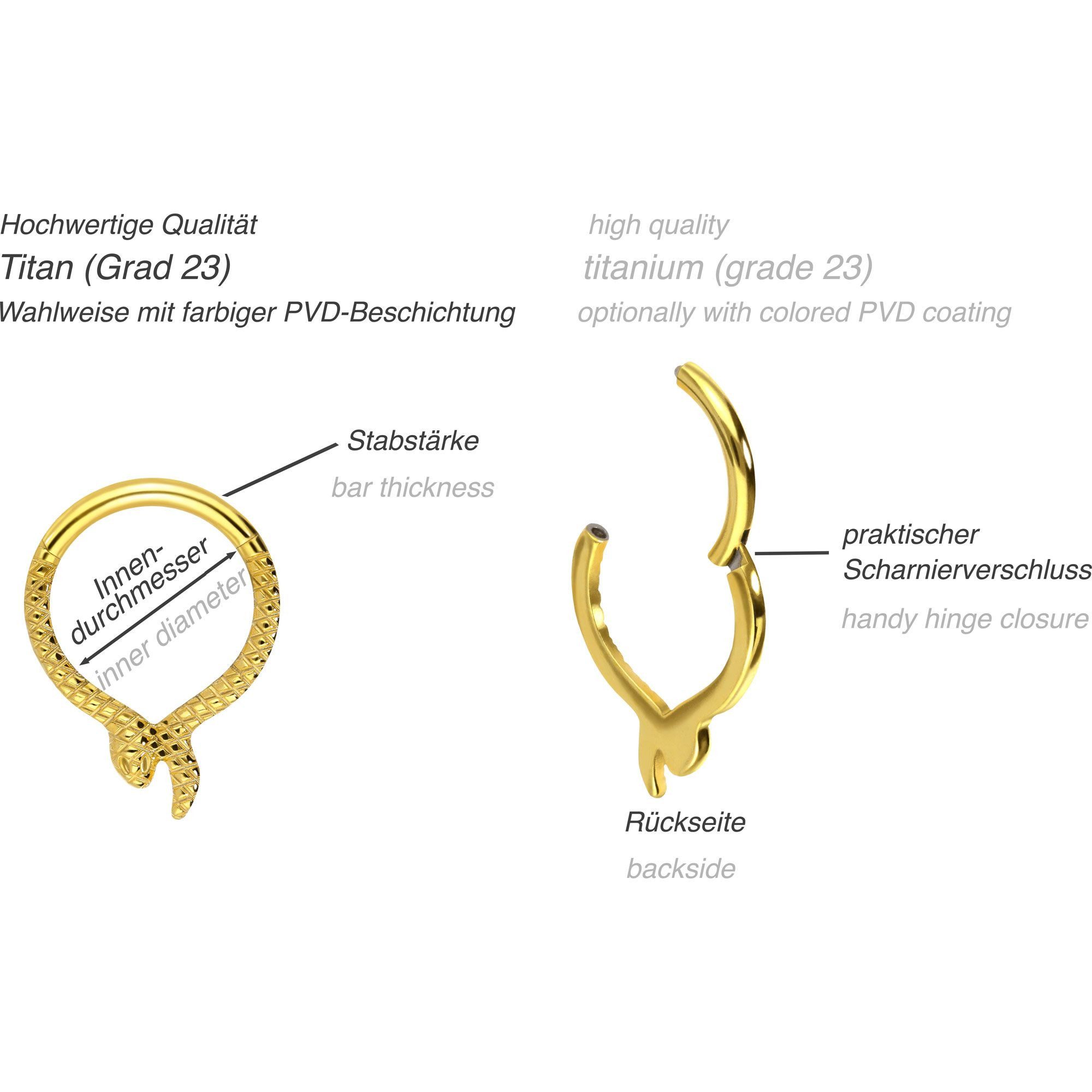 PIERCINGLINE Nasenpiercing Titan Segmentring Clicker SCHLANGE Ohrpiercing Septum Nase (Clicker, 1-tlg), Ohrpiercing für Conch, Helix, Tragus, Daith, Lobe