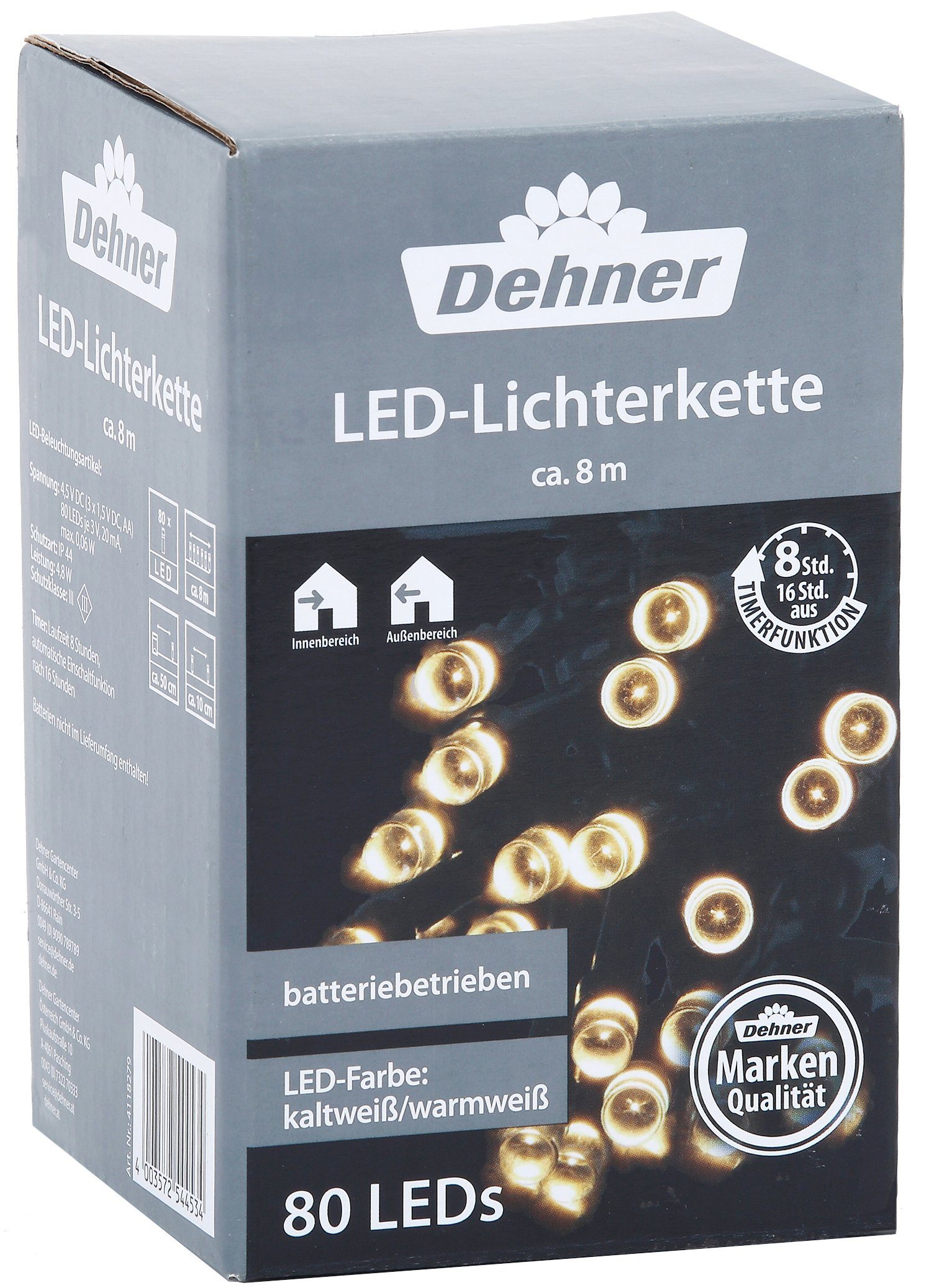 LED-Lichterkette, Innen Schutzart LEDs, Dehner / / Außen, batteriebetrieben, 80 kaltweiß IP44 LED-Lichterkette warmweiß,