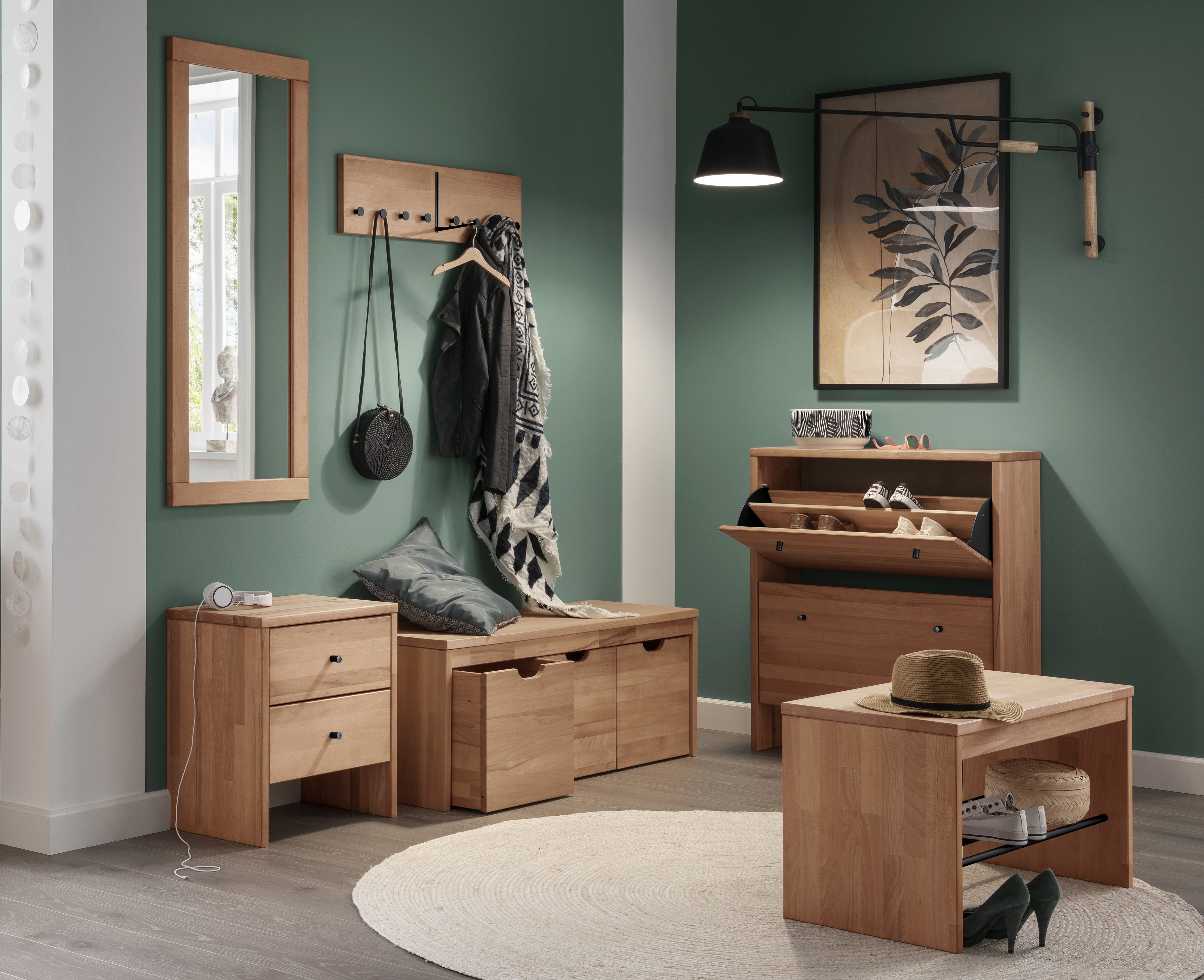 Home affaire Dura Schuhbank incl. Schubladen funktionell und stabil, Massivholz, Skandinavisches Design, Robust, stabil, FSC zertifiziert