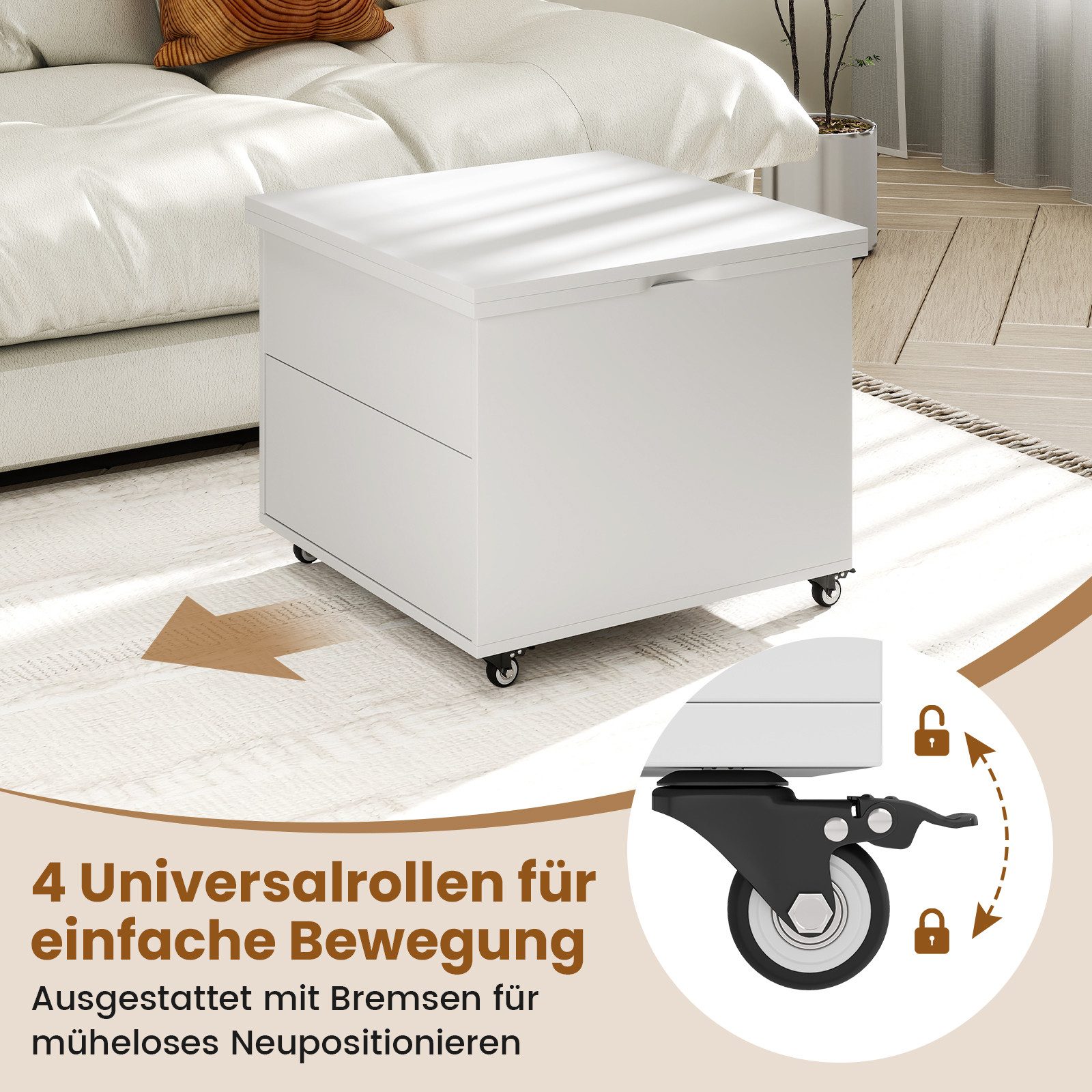 COSTWAY Couchtisch umwandelbar höhenverstellbar mit Schublade, Rollen, Stauraum – Bild 5 von 5