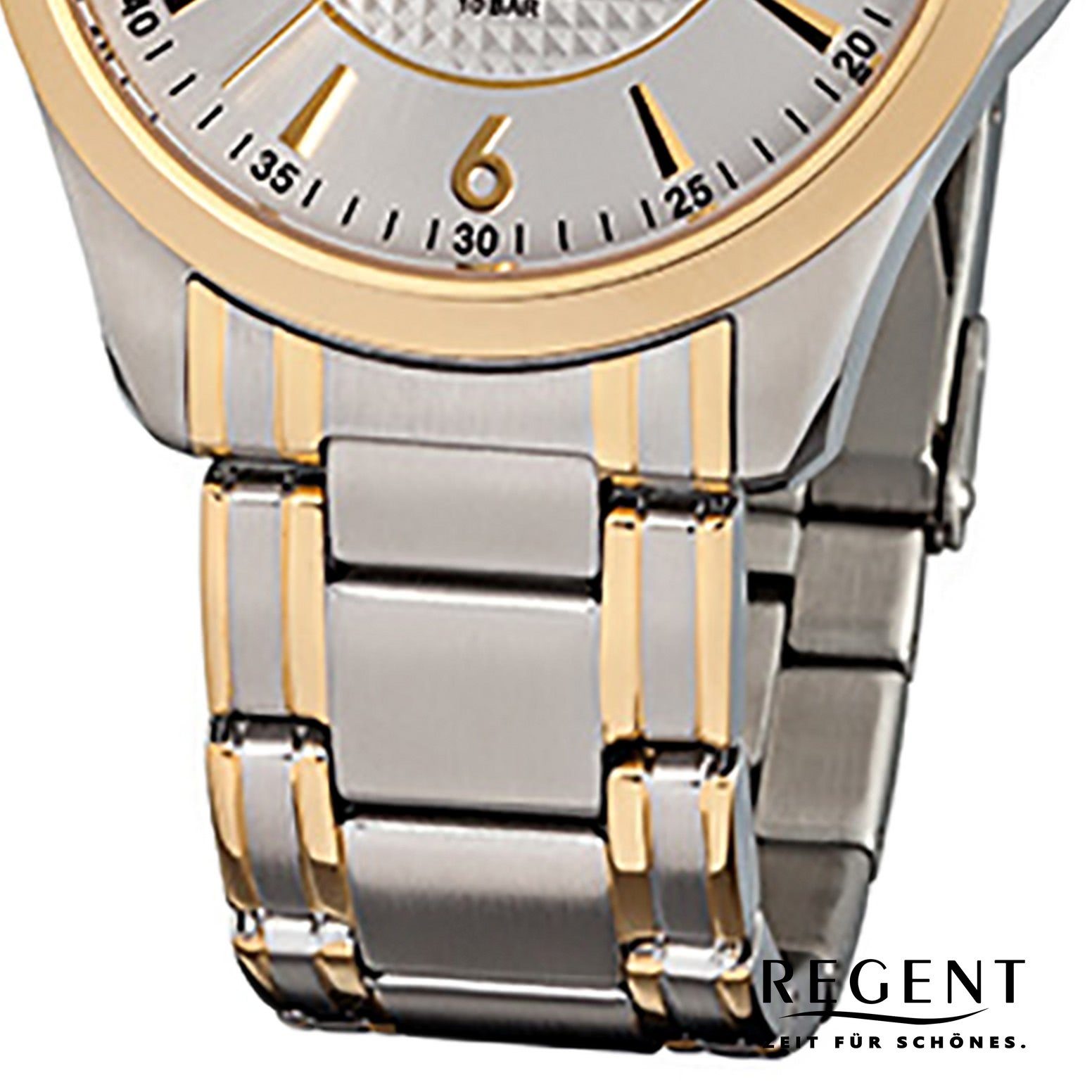 Regent Quarzuhr Regent Herren-Armbanduhr (ca. Herren Analog, rund, groß 40mm), silber Armbanduhr gold Edelstahl, goldarmband