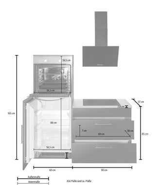 wiho Küchen Winkelküche Cali, ohne E-Geräte, Stellbreite 210 x 220 cm