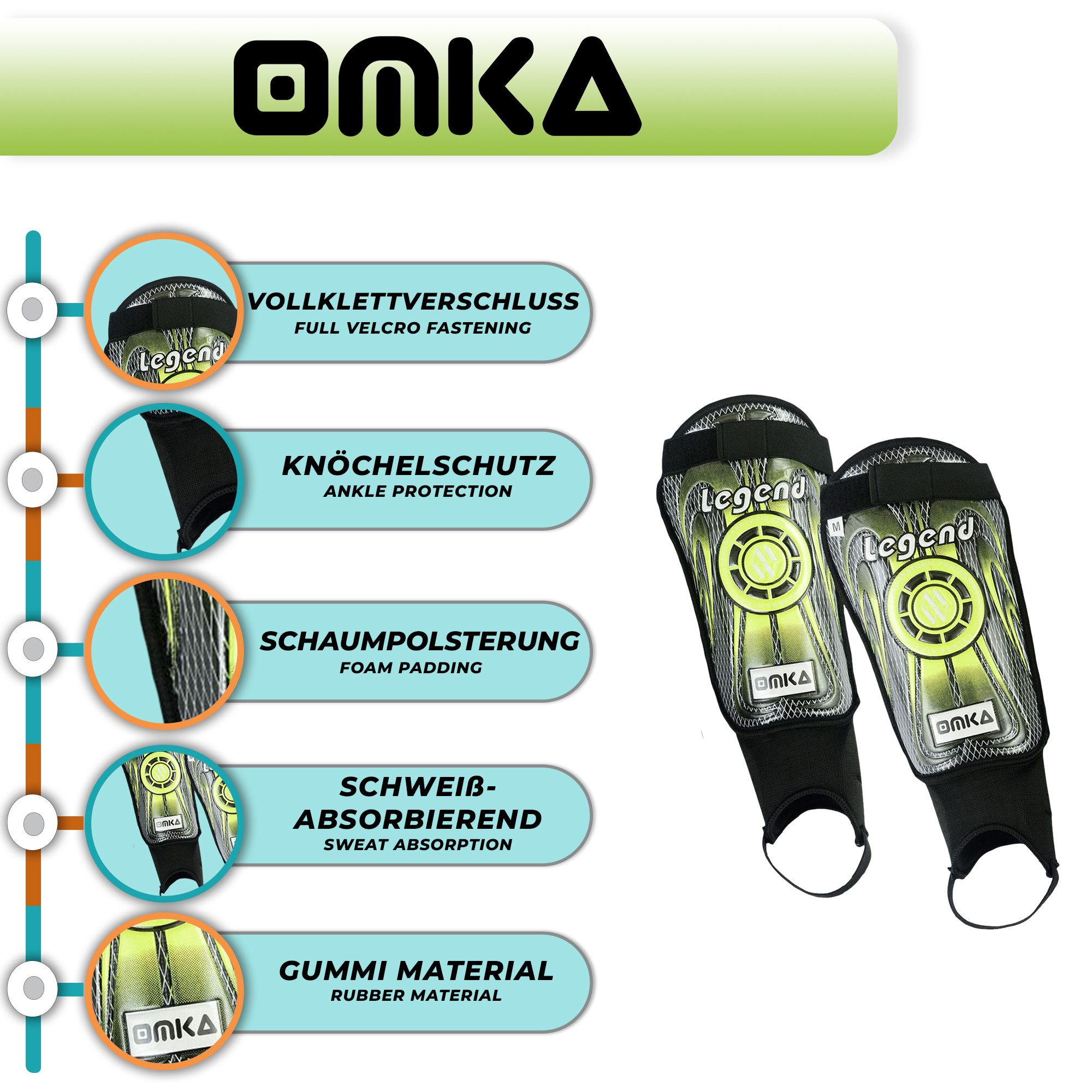 OMKA Fußball Schienbeinschoner OK400, Shinguard Schienbeinschoner Fußball-Schützer – Bild 5 von 5