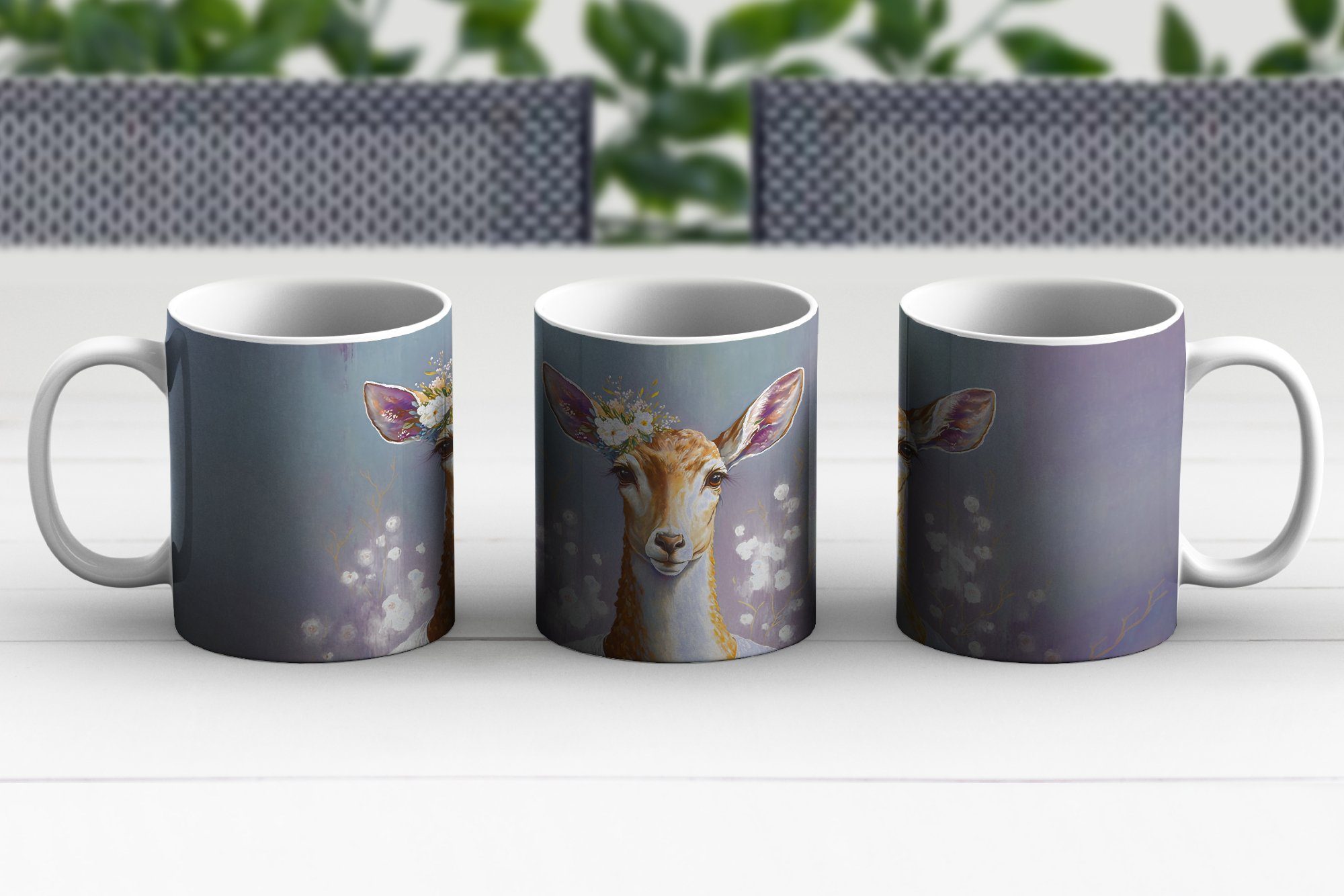 - Tiere, Porträt Gemälde - Kaffeetassen, Keramik, Tasse Hirsche - Blumen MuchoWow - Teetasse, Geschenk Teetasse, Becher,