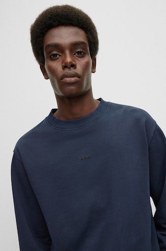 BOSS ORANGE Sweater Wefade (1-tlg) Rippeinsätzen navy seitlichen mit