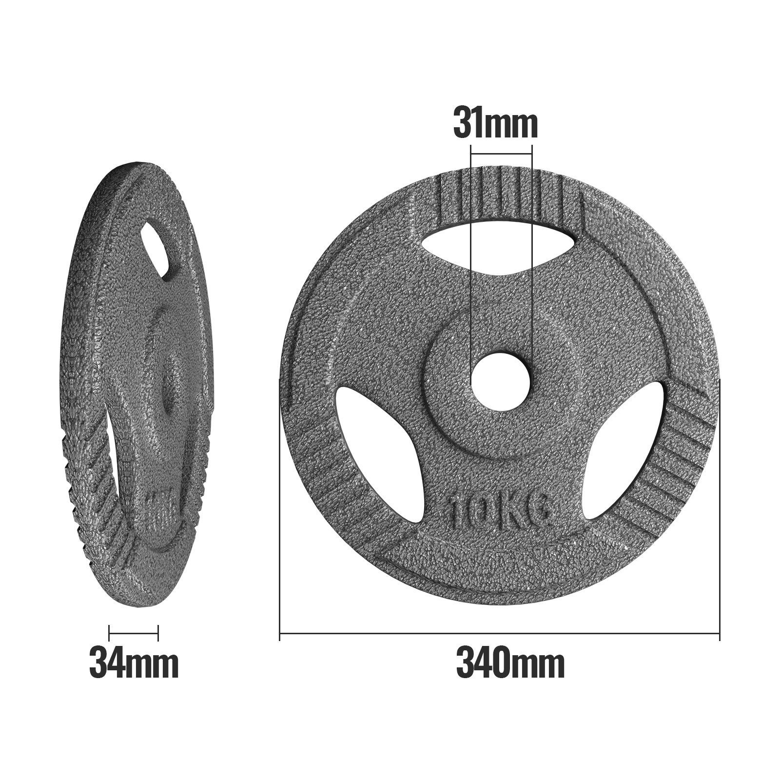 für Bohrung (60kg) Kurzhantel und x 6 Langhantel Ø30mm Gusseisen Hantelscheiben Hantelscheiben Physionics 10kg