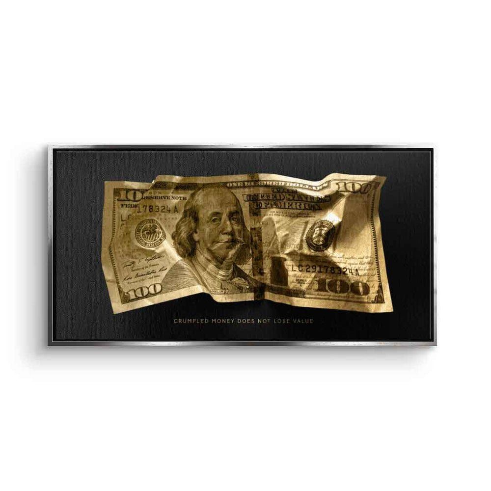 V3 - Leinwandbild, Crumble Money Motivationsbild schwarzer Premium DOTCOMCANVAS® Rahmen