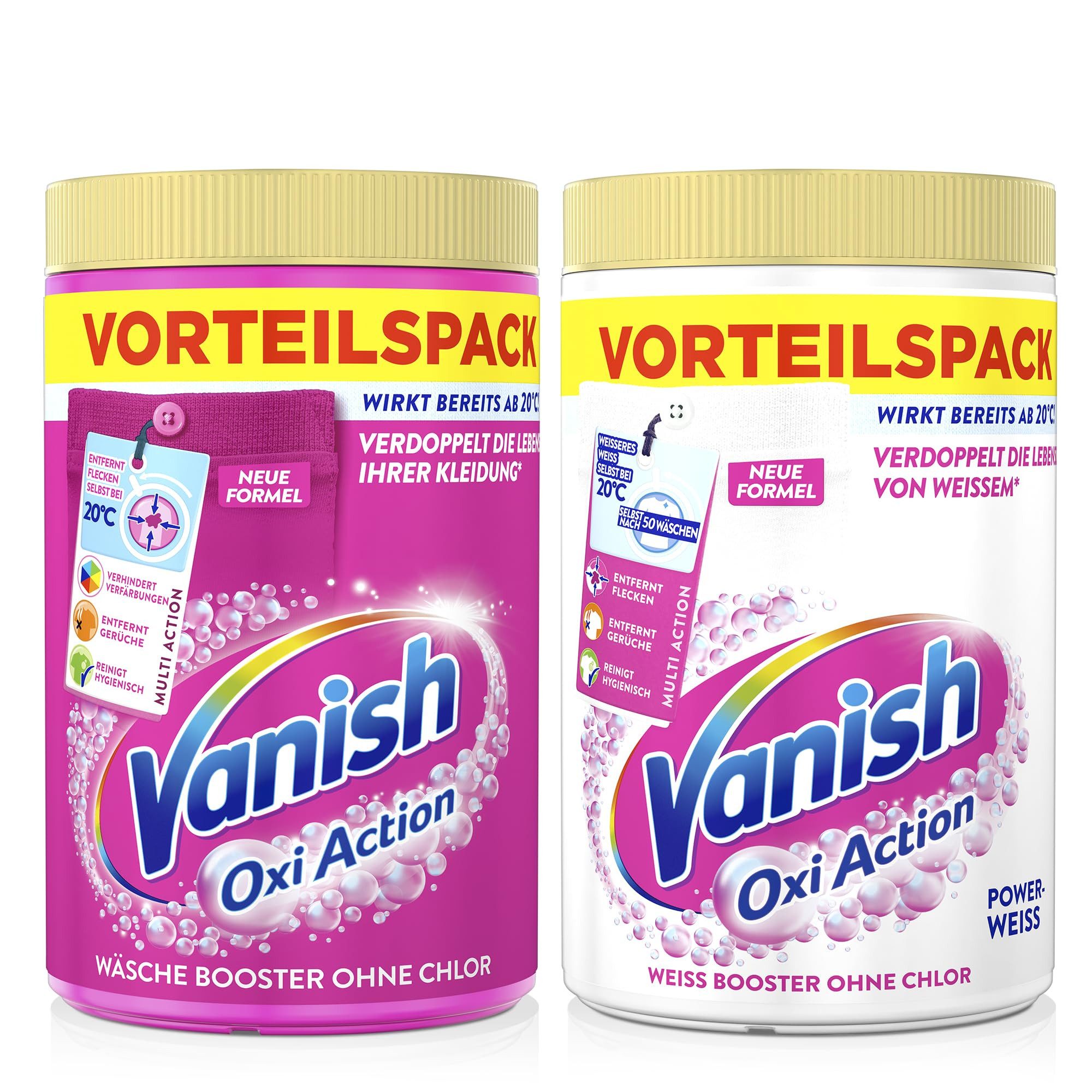 VANISH Oxi Action Wäsche Booster & Powerweiss 2 x 1,65kg Fleckentferner (Spar-Pack, [- Wäsche Booster für weiße & bunte Wäsche)