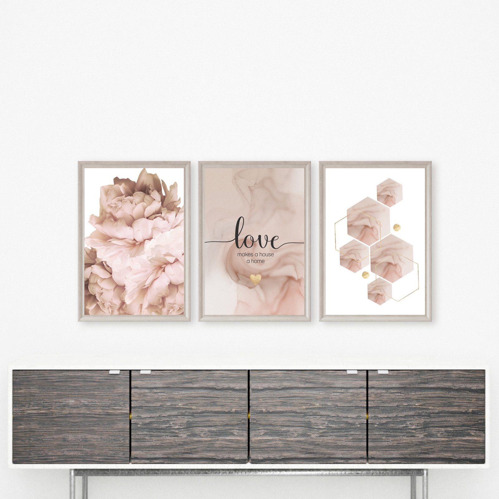 homestyle-accessoires Poster Bilder Bilderset Wandbilder LOVE MAKES A HOUSE A HOME 3er, - OHNE BILDERRAHMEN - Sorgfältige & sichere Verpackung