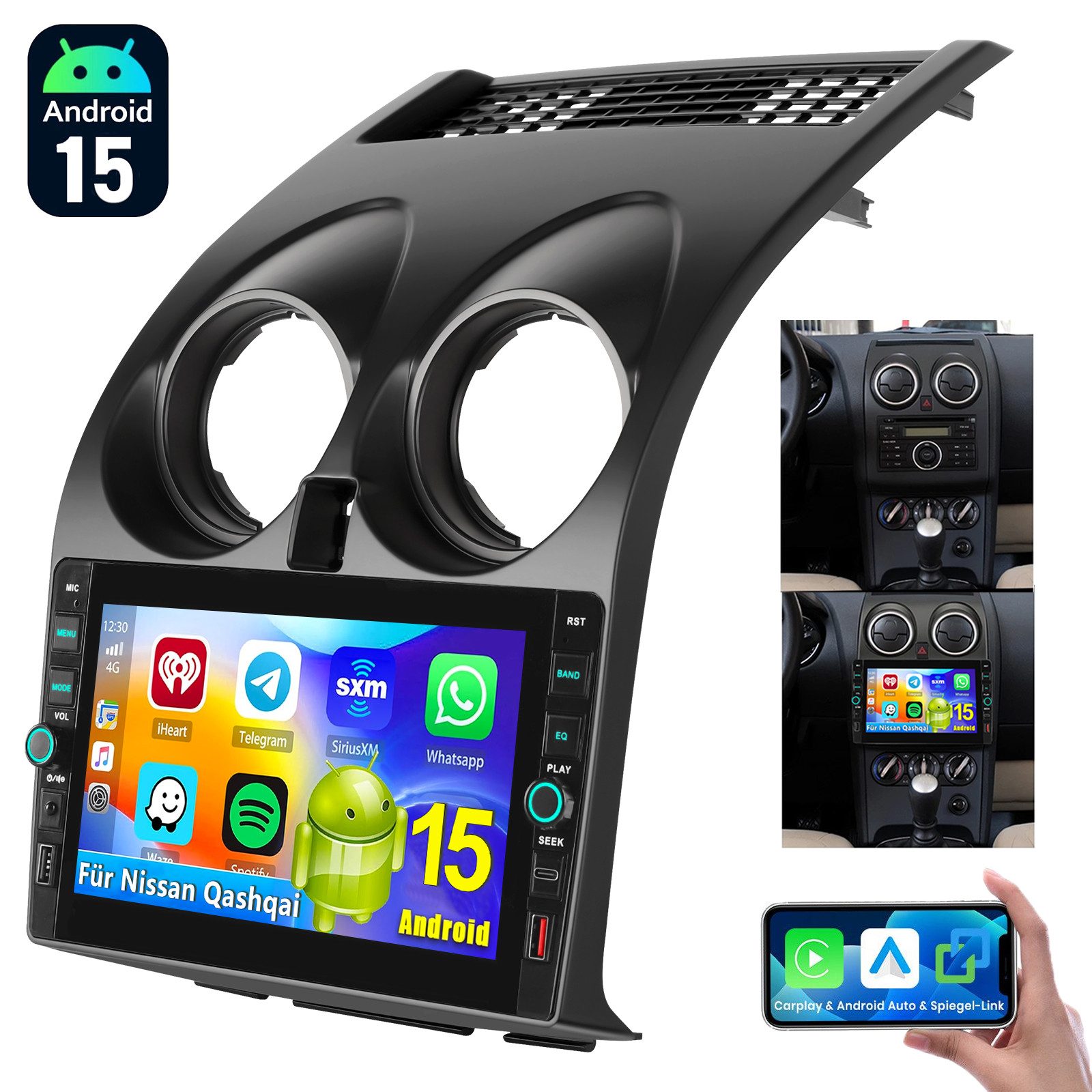 ESSGOO Für Nissan Qashqai J10 07-15 Android 15 Carplay Autoradio GPS Navi USB Autoradio (RDS, 4+64GB(optional), Digitalradio (DAB), FM, SWC, Apple Carplay Android Auto GPS Navi WIFI BT EQ mit USB und Type-C)