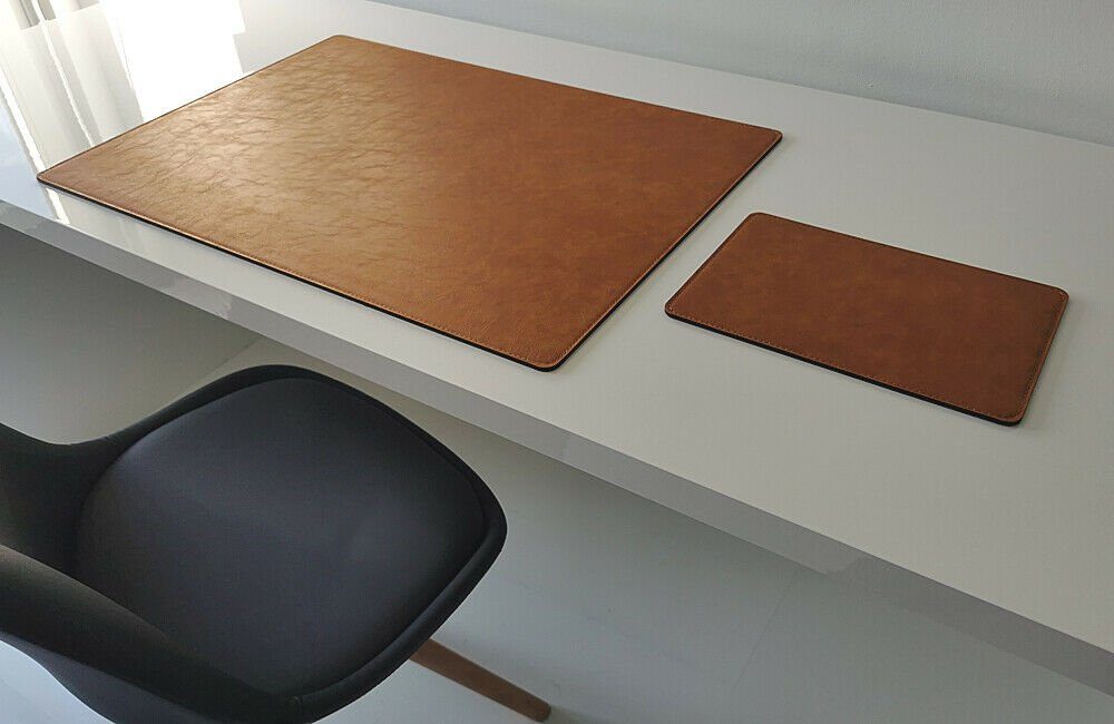 Profi Mats Schreibtischunterlage mit Mauspad in Lora Kunst Leder 60 x 40 Senft Braun