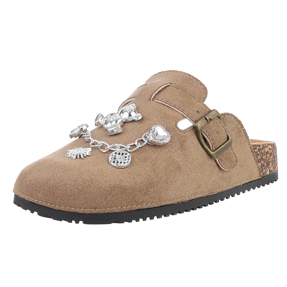 Ital-Design Damen Mules Freizeit Pantolette (88930431) Flach Pantoletten in Hellbraun