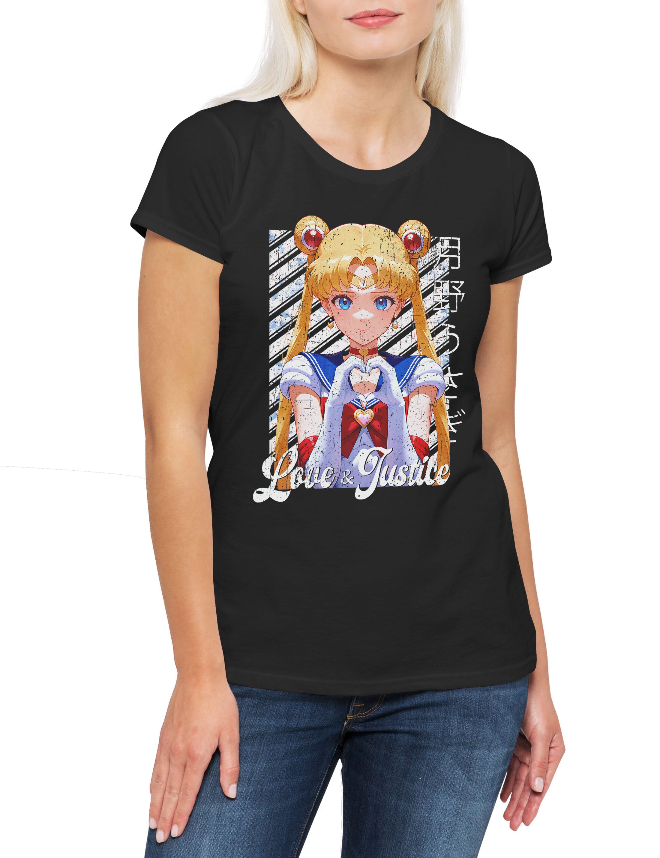 Print-Shirt Love And Justice Damen T-Shirt Anime Sailor Girl Usagi Tsukino