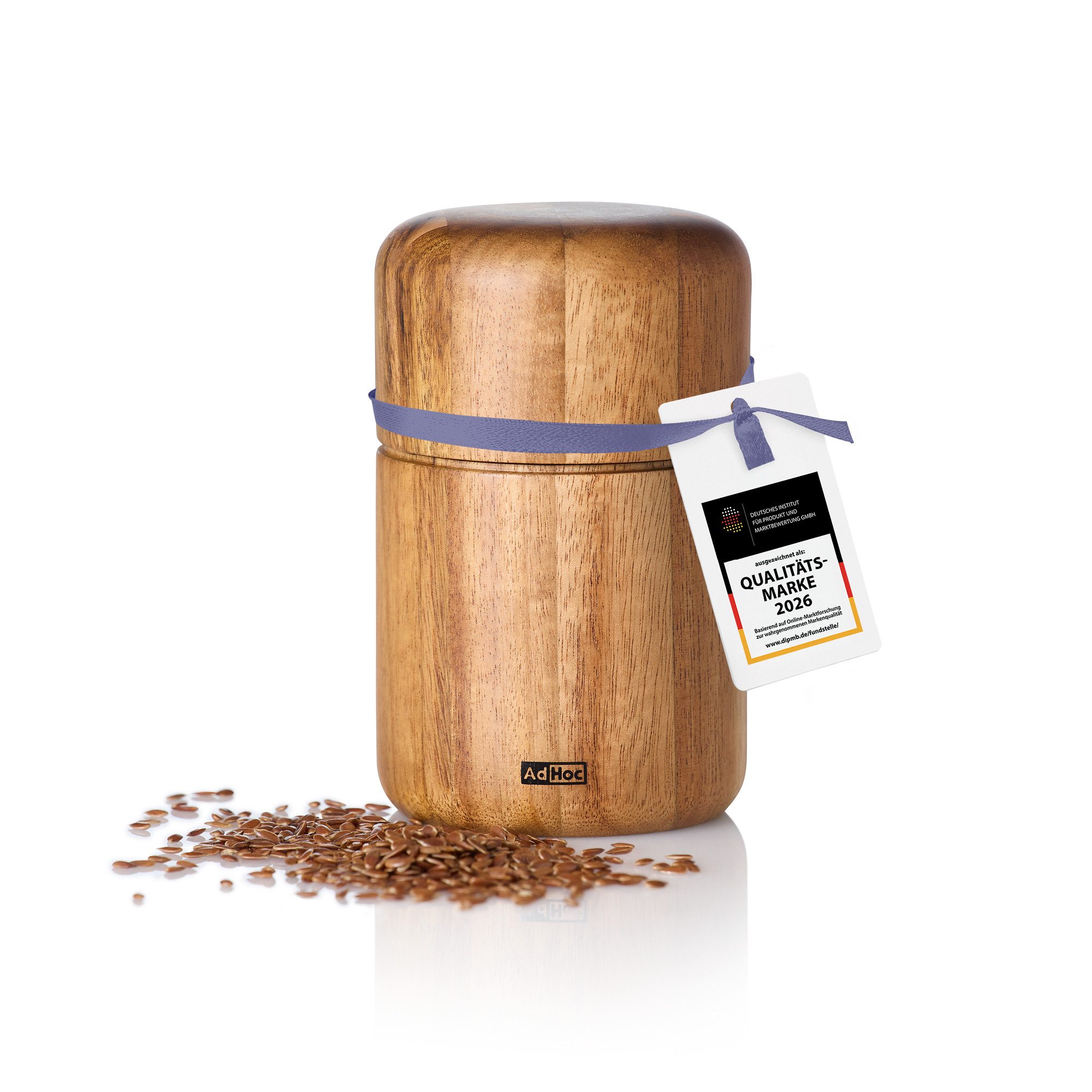AdHoc Getreidemühle Leinsamenmühle / Sesam Mühle Seedo manuell, (1 Stück), mit PolyCut Präzisions-Mahlwerk, hochwertiges Gehäuse aus Akazienholz