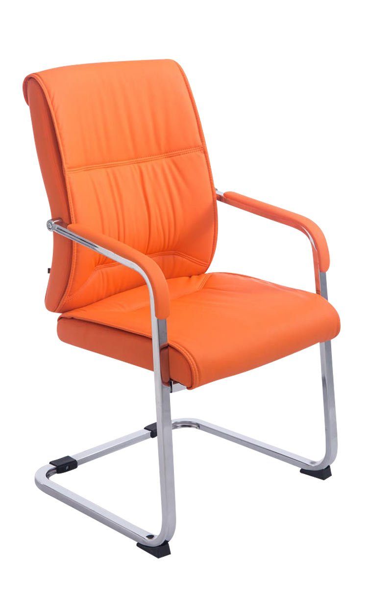TPFLiving Besucherstuhl Anobo mit hochwertig gepolsterter Sitzfläche - Konferenzstuhl (Küchenstuhl - Esszimmerstuhl - Wohnzimmerstuhl), Gestell: Metall chrom - Sitzfläche: Kunstleder orange