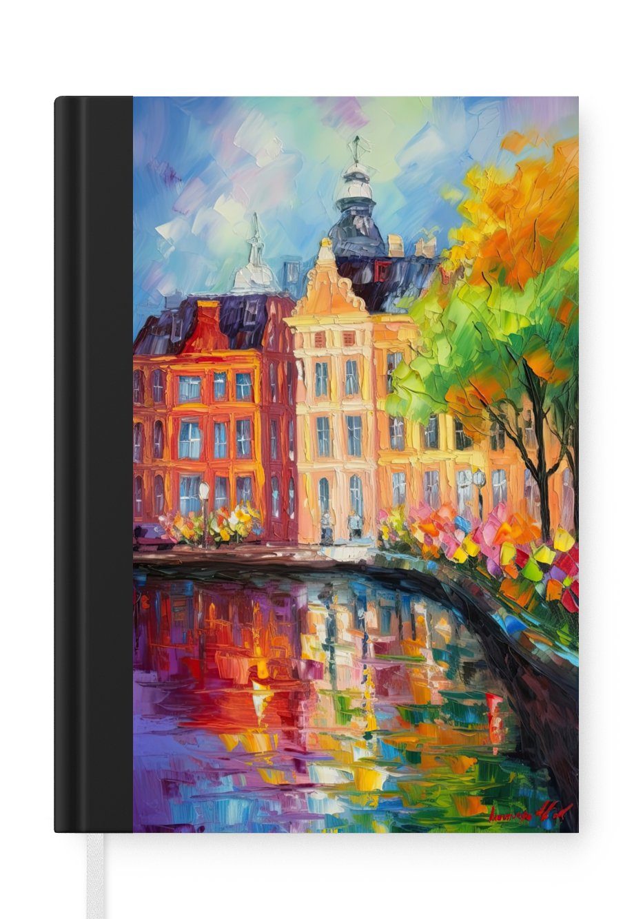 MuchoWow Notizbuch Ölgemälde - Amsterdam - Kunst - Farbenfroh, Journal, Merkzettel, Tagebuch, Notizheft, A5, 98 Seiten, Haushaltsbuch
