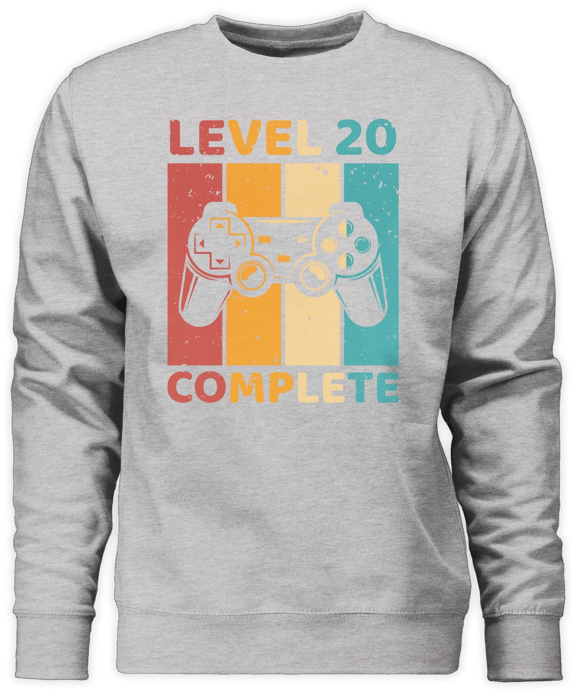 Geburtstag Grau Sweatshirt Completed Zwanzig Unlocked Zocker Complete - 3 (1-tlg) - Level meliert 20. Shirtracer Freigeschalten 20