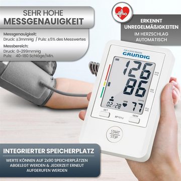Grundig Blutdruckmessgerät Digitales Oberarm Blutdruckmessgerät, großes Display