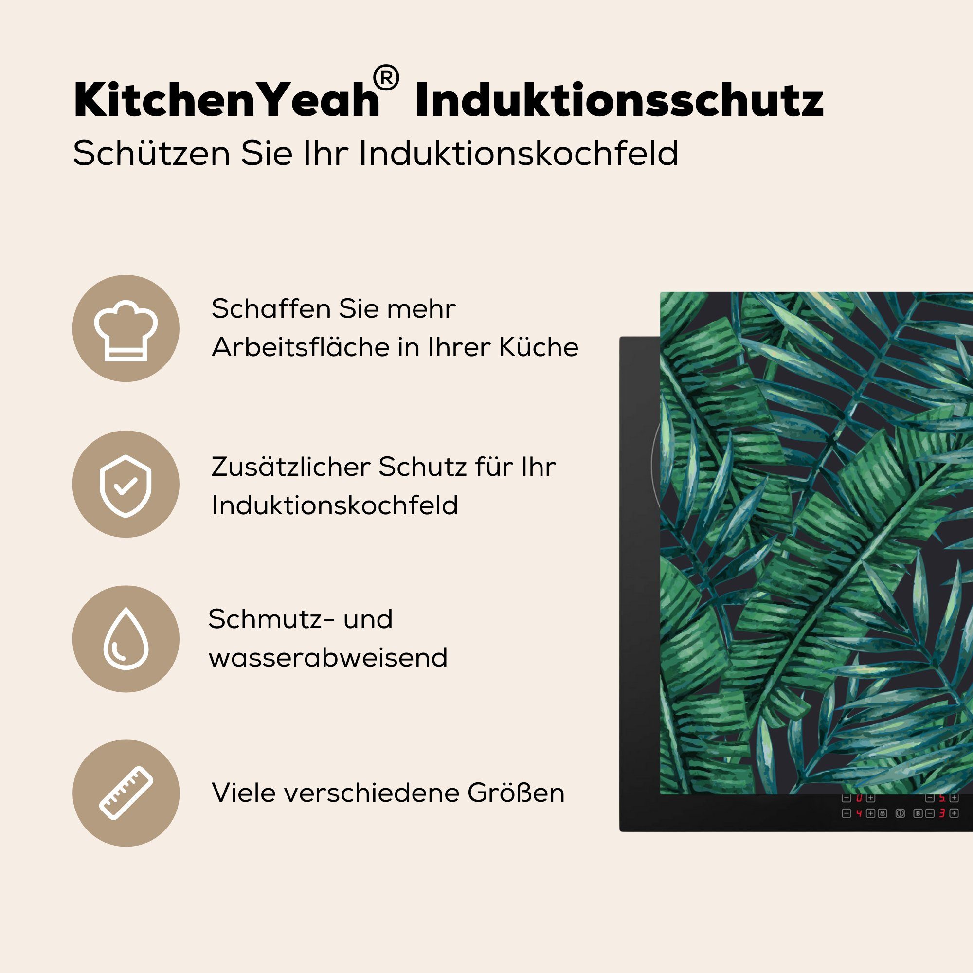 Blätter Induktionskochfeld - 81x52 cm, Schutz die Tropisch, - MuchoWow Herdblende-/Abdeckplatte (1 küche, Vinyl, tlg), für Ceranfeldabdeckung Dschungel