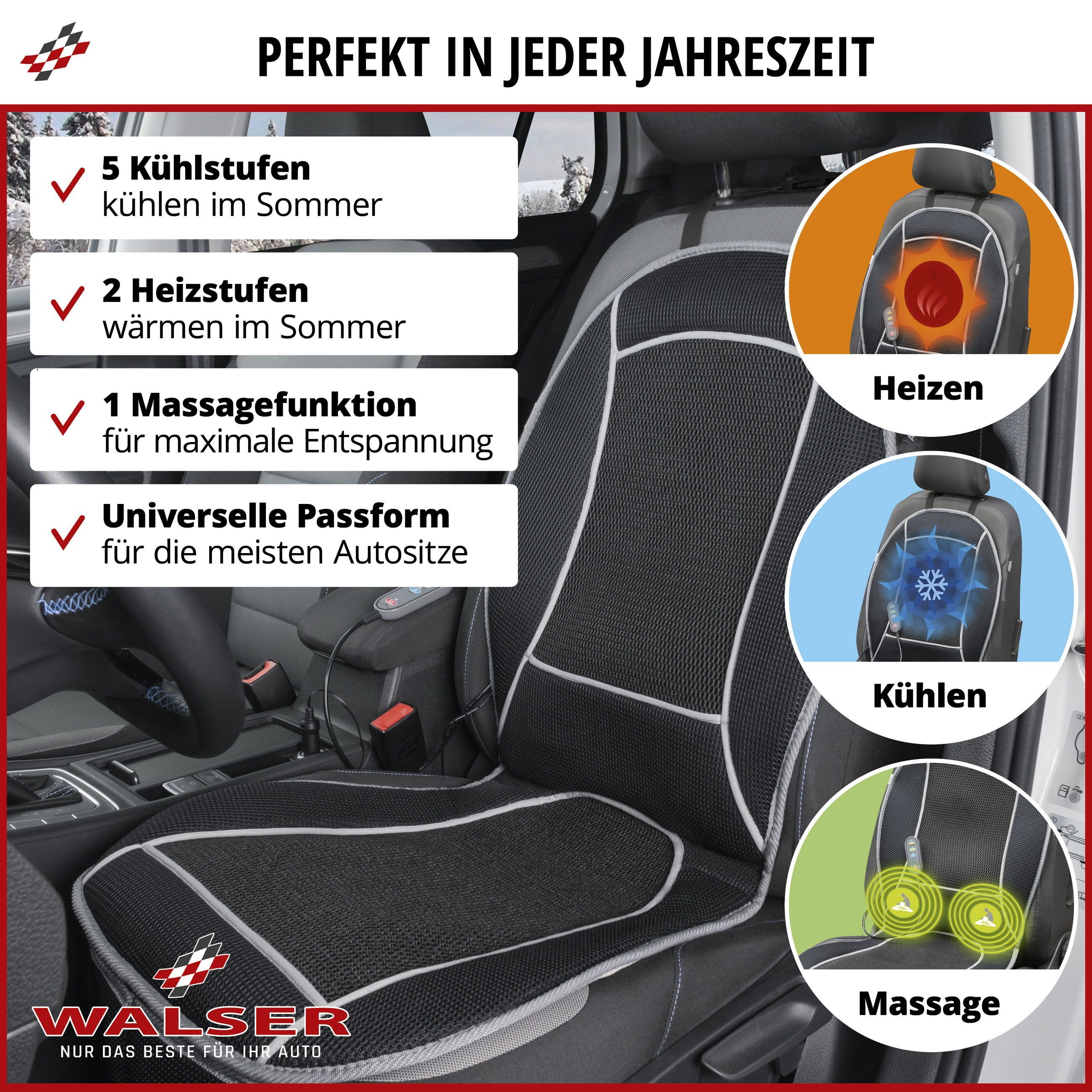 WALSER Autositzauflage Heizsitzaufleger CoolHeat, 1 Stück, 1-tlg.