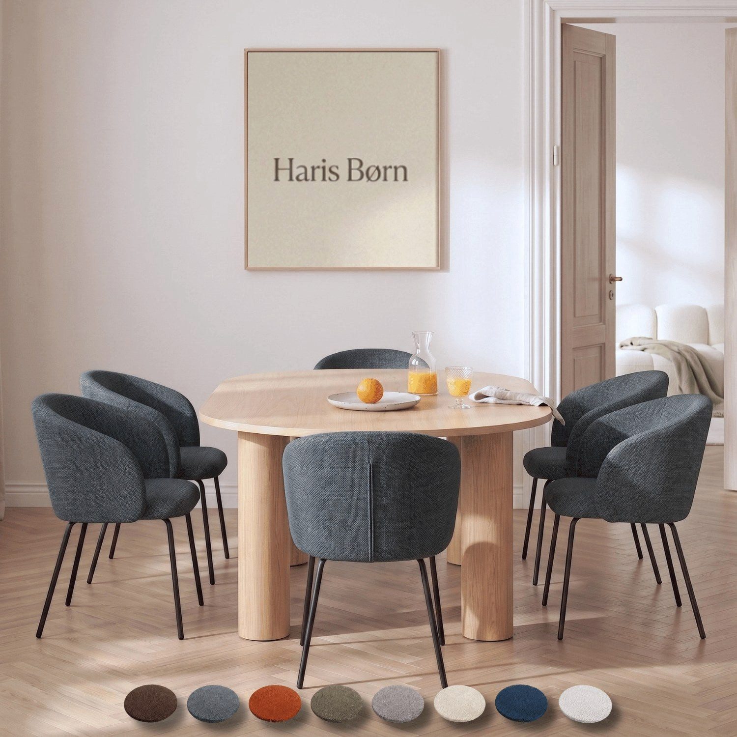 Haris Børn Esszimmerstuhl mit Armlehnen NØR - Hochwertige Polsterstühle für Esszimmer (Set, 6 St), Grau - Premium Esszimmer Stühle & Wohnzimmer Stühle