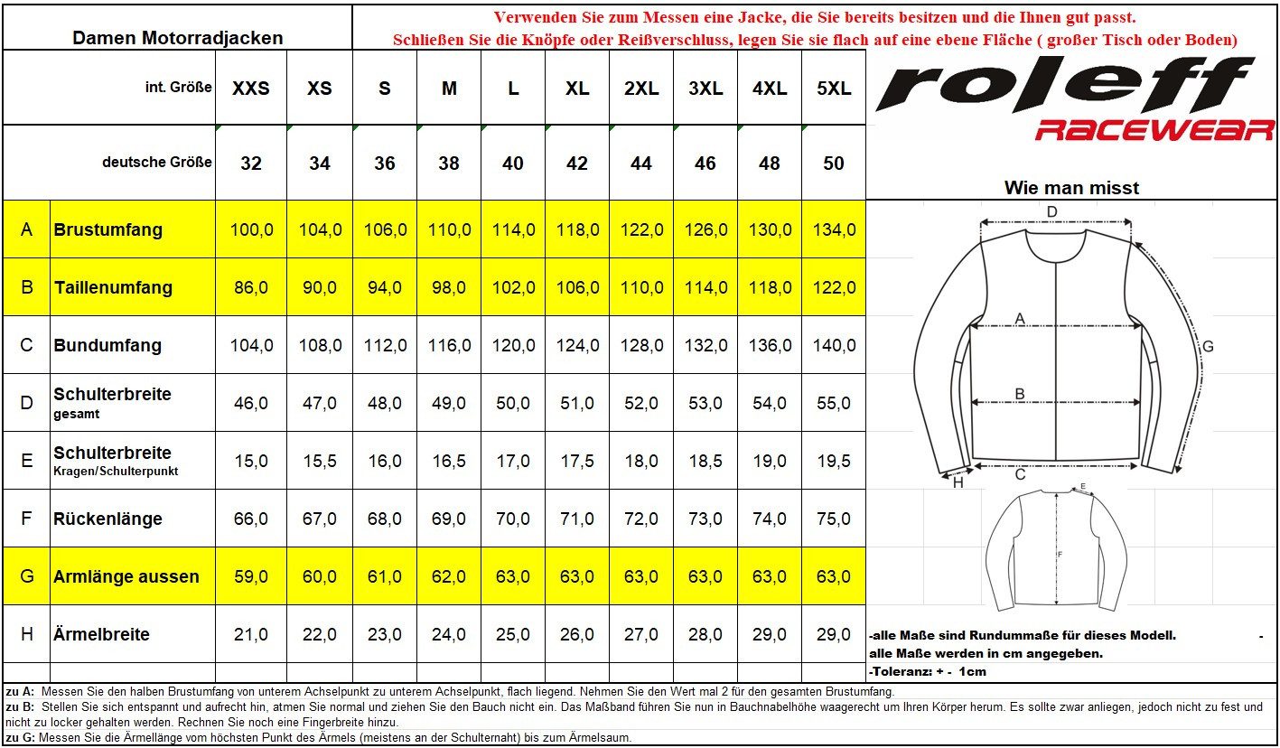 roleff Motorradjacke RO1811D Damen Sommer-Jacke - Atmungsaktiv, wasserdicht & Protektoren auch in großen Größen, in verschiedenen Farben erhältlich