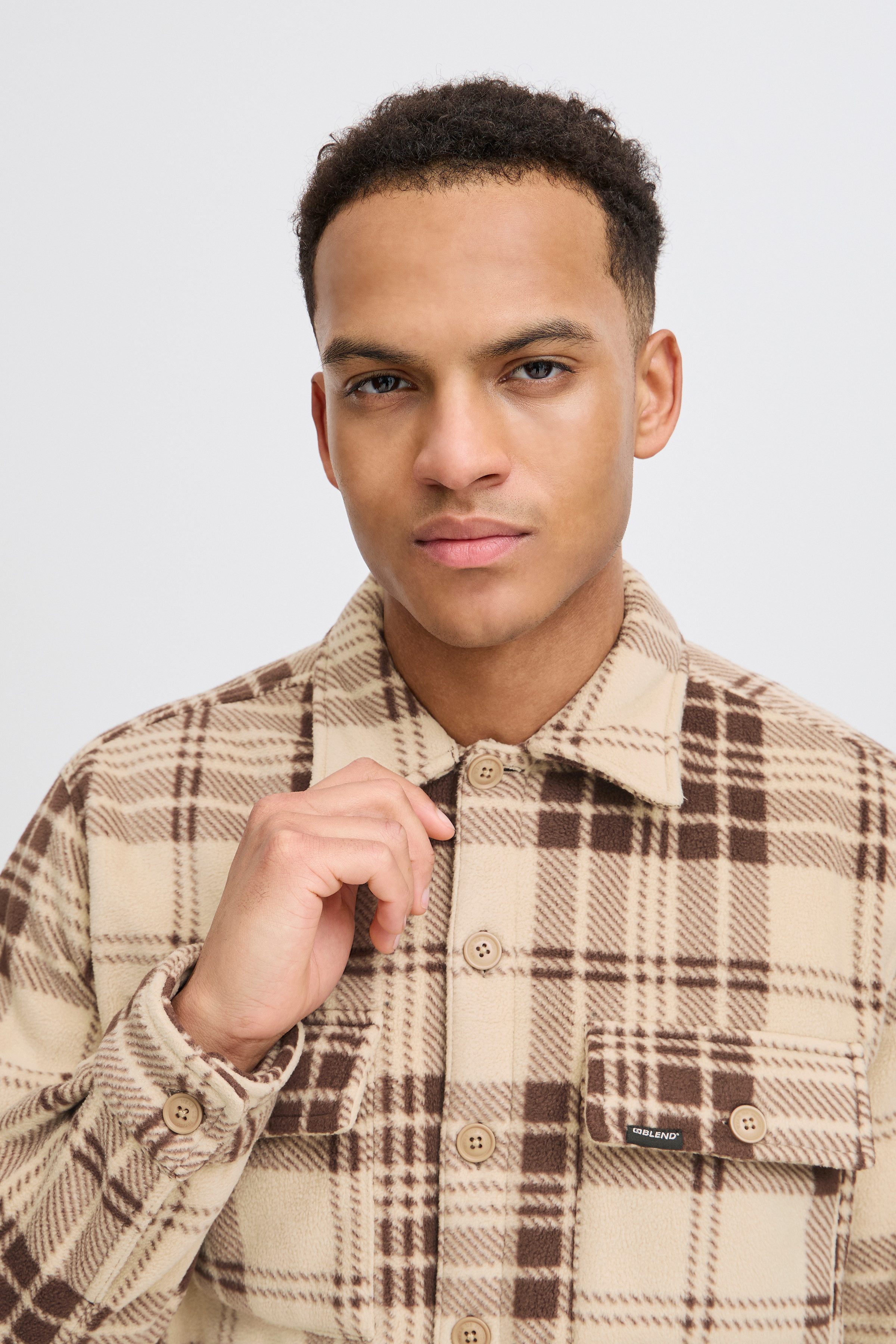 Blend Langarmhemd BHBAKI Shirt Regular Fit, aus Polyester, kariertes Webmaterial