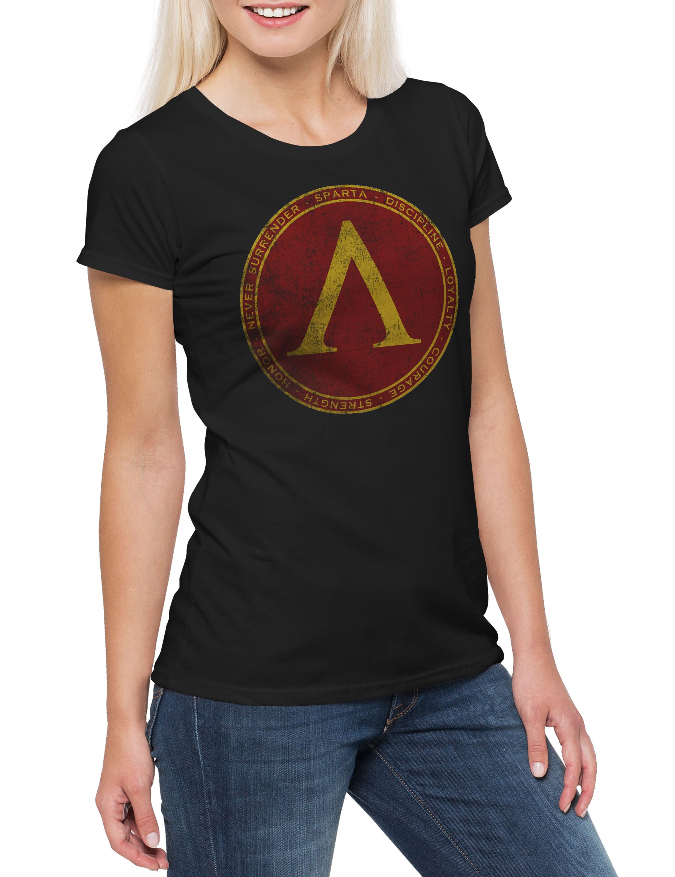 Print-Shirt Sparta Damen T-Shirt Logo Insignia Zeichen 300 Leonidas Spartaner