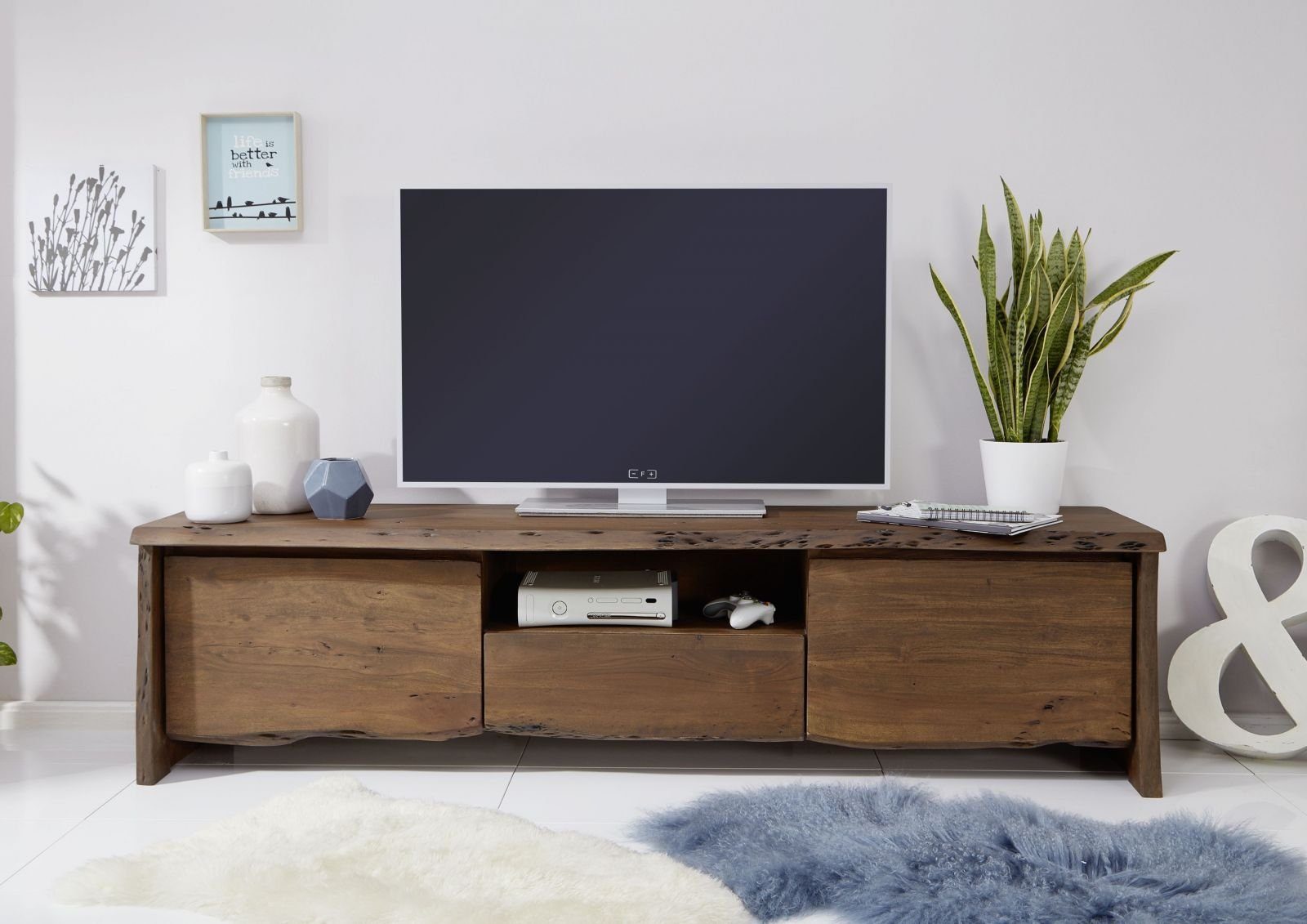 Massivmoebel24 TV-Board PURE ACACIA (Massivholz), TV-Board Akazie 191x45x50 braun lackiert PURE ACACIA #802
