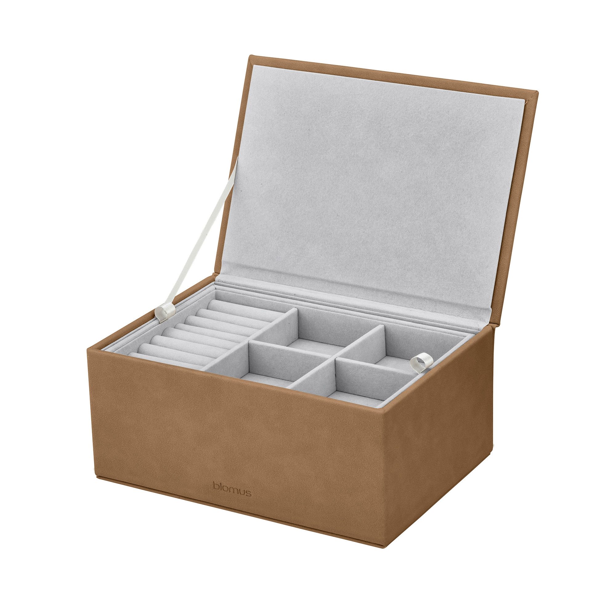 blomus Aufbewahrungsbox Schmuckaufbewahrung -SAHLA- Schmuckbox, Schatulle, Kiste für Schmuck (1 St., 1x), Funktionales Design, klare Linien, Wildlederoptik, Organizer