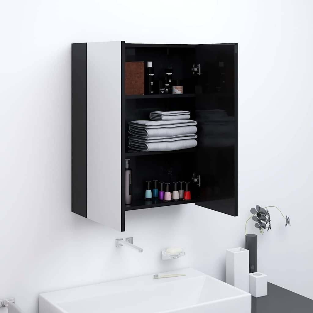 furnicato Badezimmerspiegelschrank Badezimmer-Spiegelschrank 60x15x75 cm Glänzendes Schwarz (1-St)