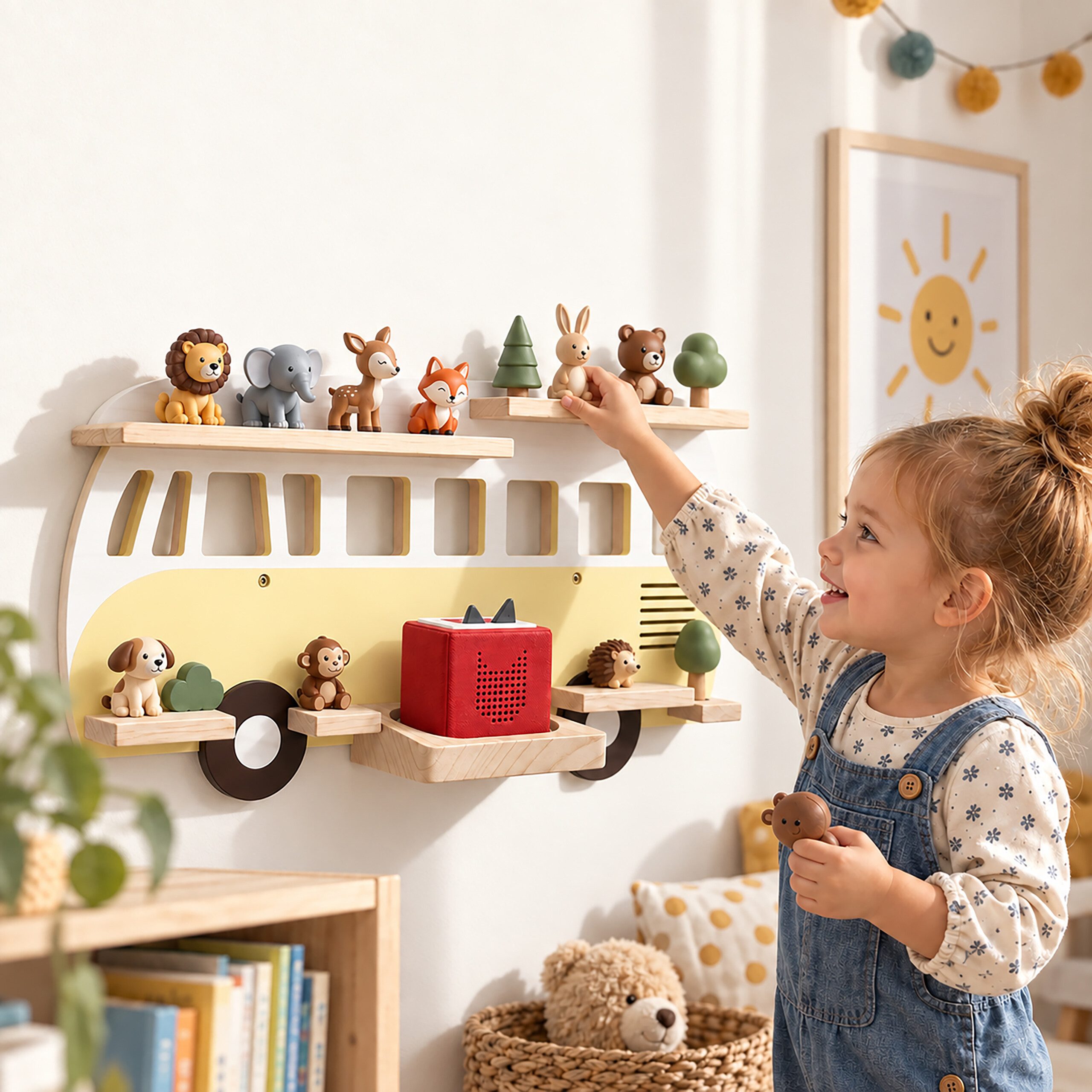 relaxdays Kinderregal Toniebox Regal Bus, 1-tlg., gelb – Bild 3 von 5