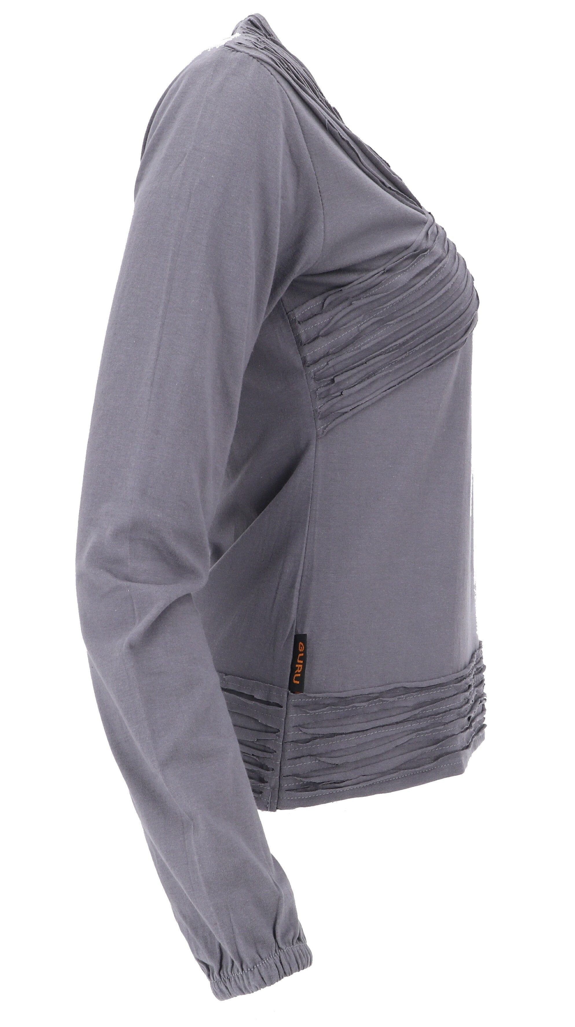 Guru-Shop Longsleeve Langarmshirt Boho Style, einfarbiges Shirt mit.. alternative Bekleidung