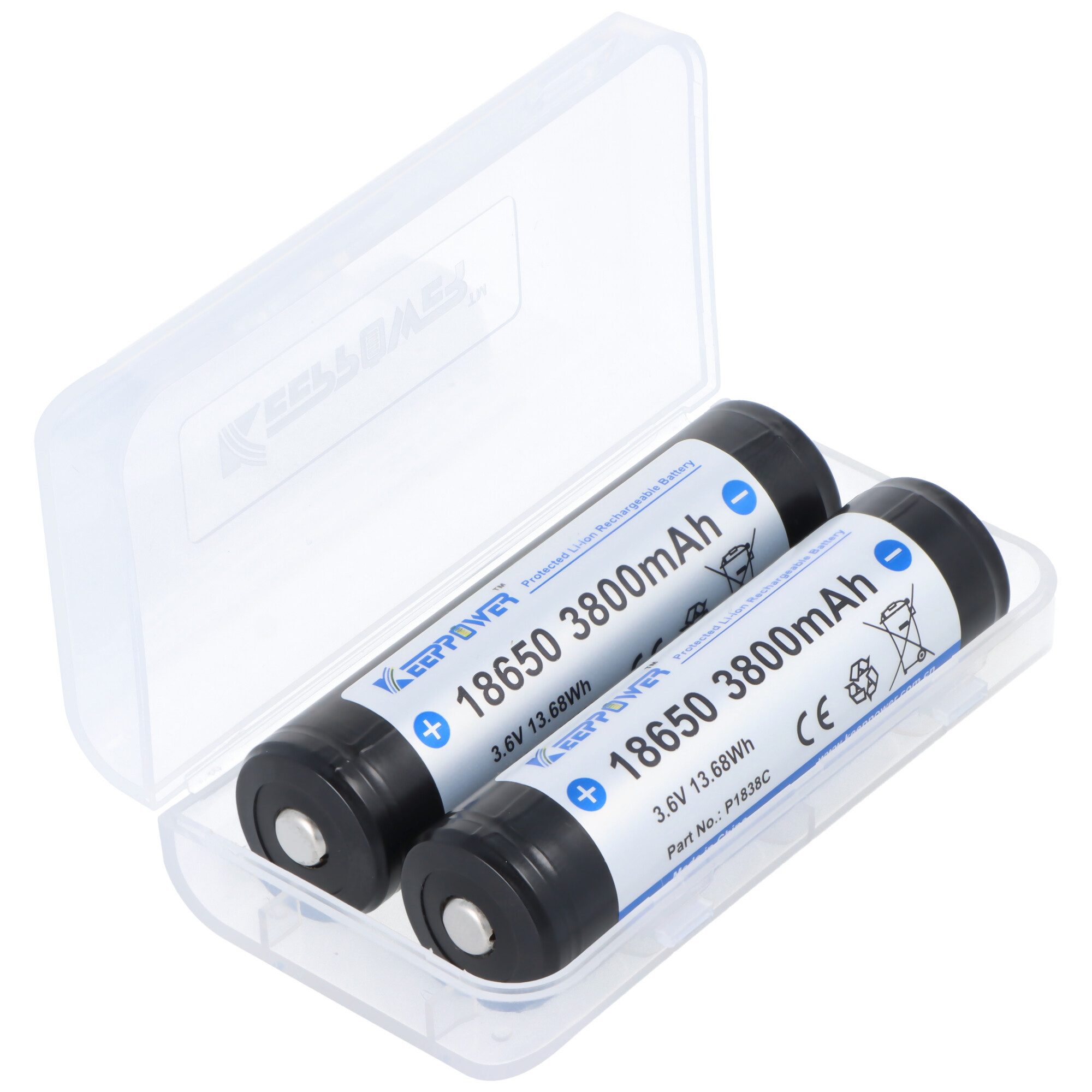 Keeppower Li-ion Akku 18650 3800mAh, 3.6V Li-Ion-Akku geschützt Pluspol erhöht Akku 3800 mAh (3,6 V)