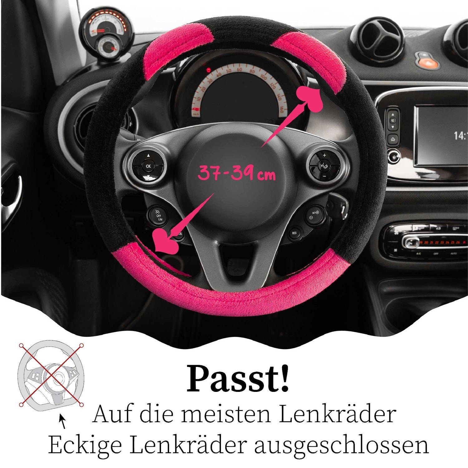 Upgrade4cars Lenkradbezug Teddybären 37,00 Designs mit entzückenden - cm, Plüsch, 39,00 Plüschmaterial Pink von Ø Weiches