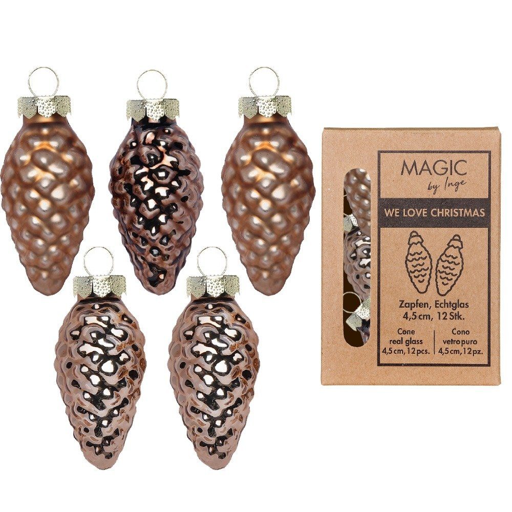 Holly & Jolly Christbaumschmuck, Christbaumschmuck Zapfen 4,5cm Glas 12 Stück - Elegant Lounge