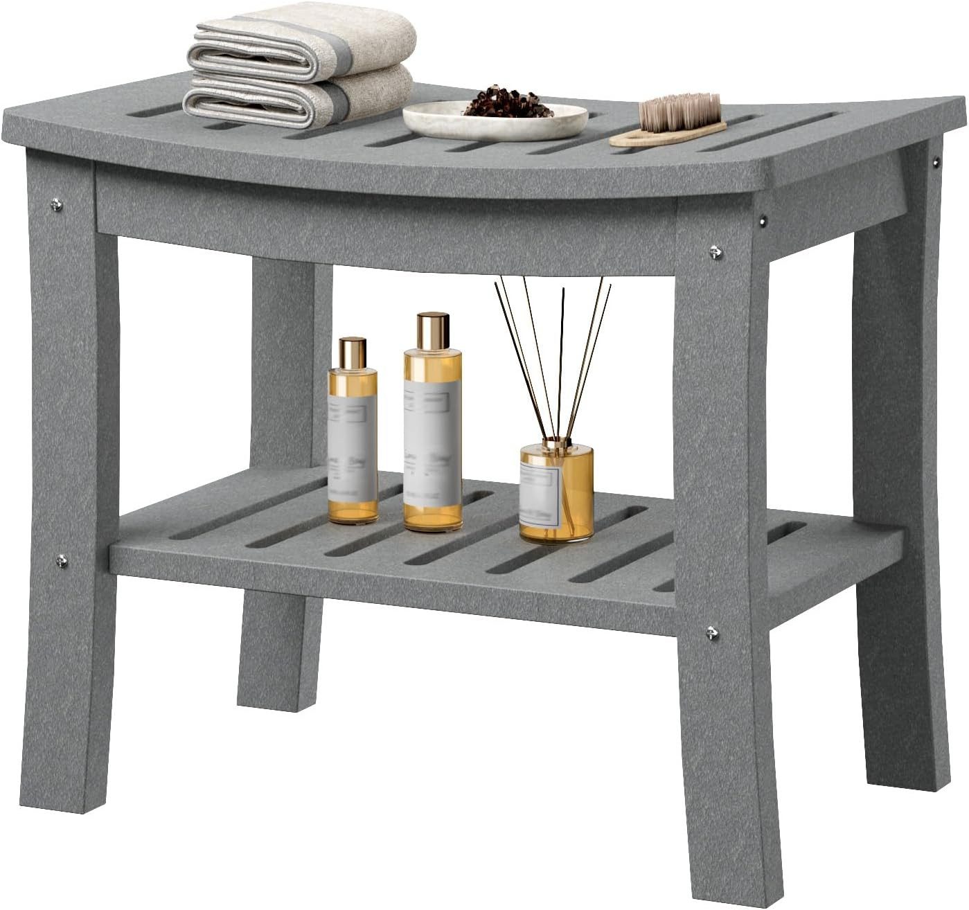 GarveeMore Dusch- und Badhocker aus HDPE mit Ablage,wasserdichter Duschbank,Duschhocker, für Badezimmer, Badewanne, Stützen