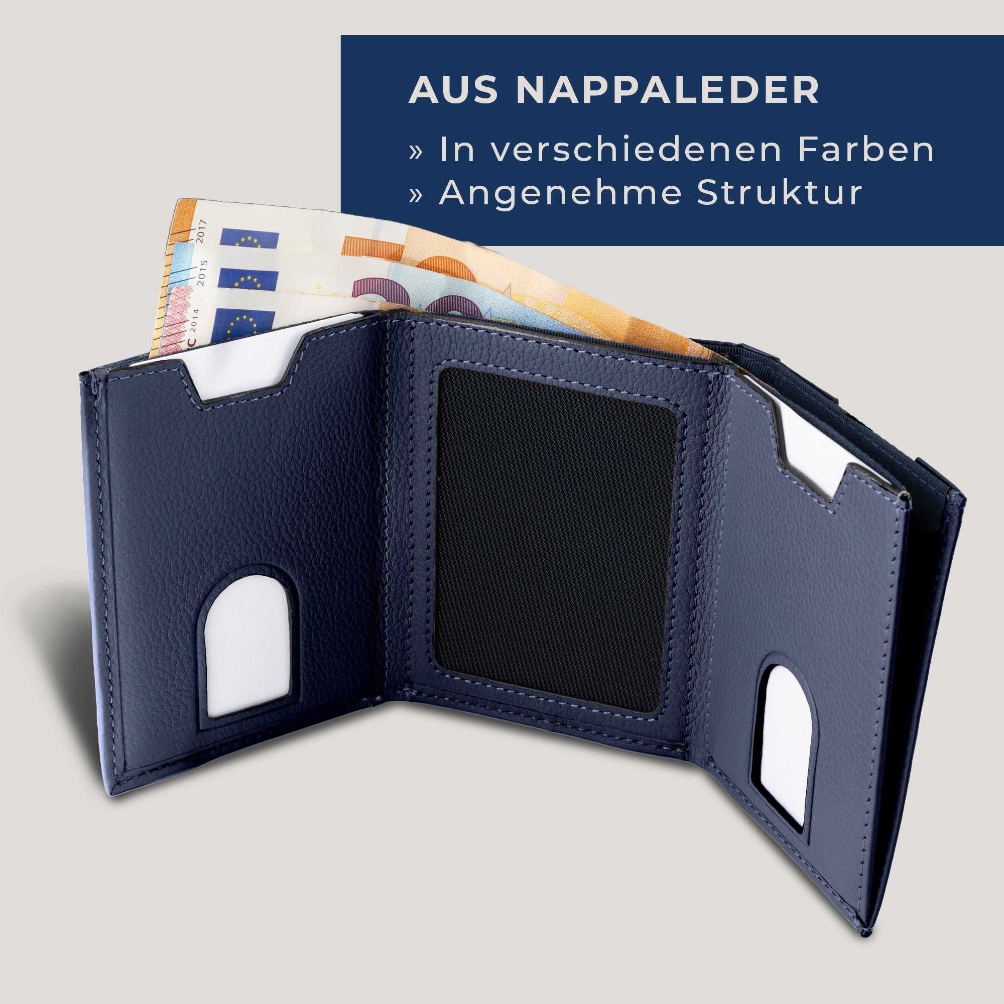 VON HEESEN Geldbörse Whizz & Wallet Slim RFID-Schutz Blau mit 6 Wallet Portemonnaie Kartenfächer, inkl. Geldbeutel Geschenkbox