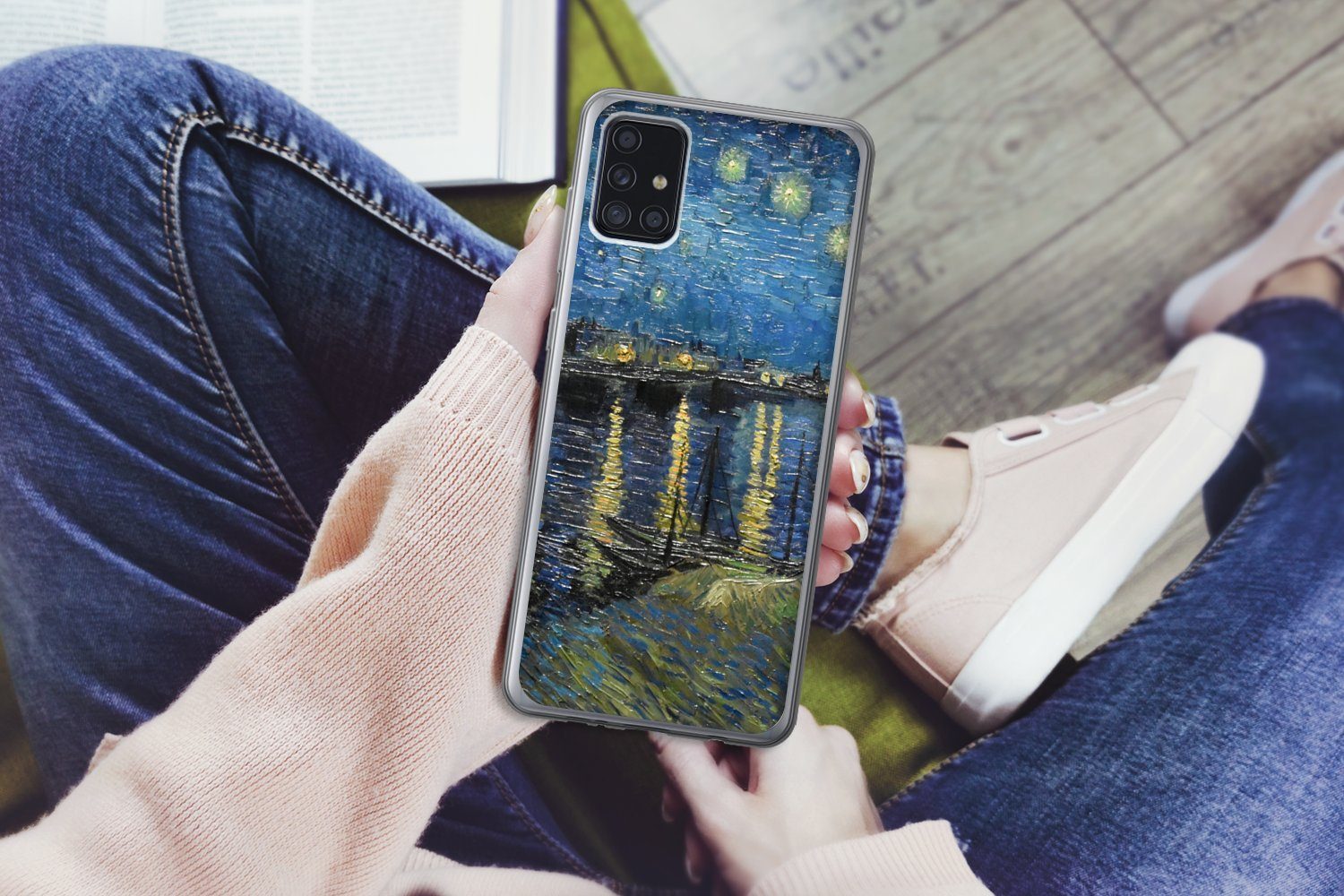 MuchoWow Handyhülle für Samsung Galaxy A52 5G Sternennacht über der Rhone - Van Gogh - Kun, Smartphone-Bumper, Print, Handy Schutzhülle Dünn