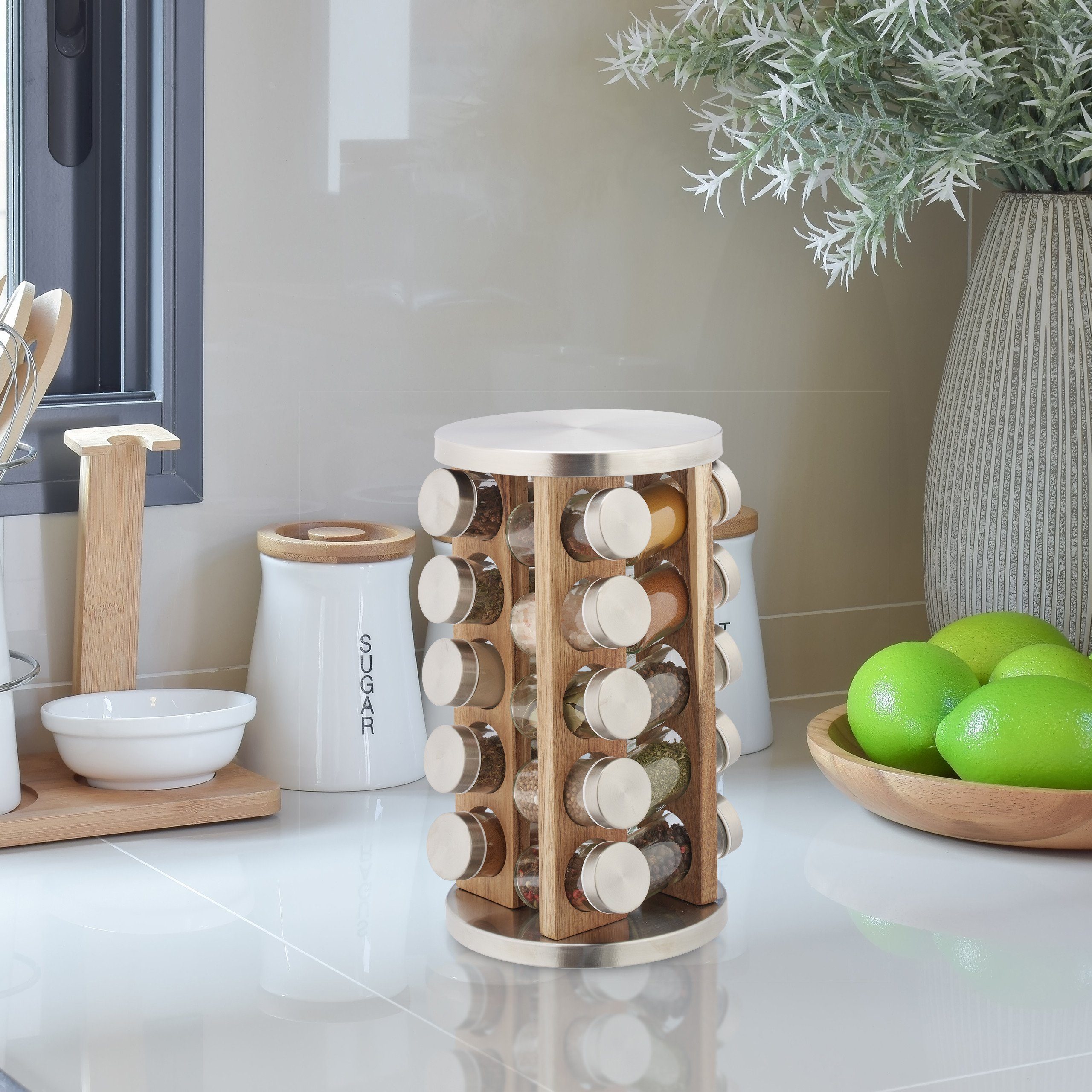relaxdays Gewürzregal Gewürzkarussell mit 20 Gläsern günstig online kaufen