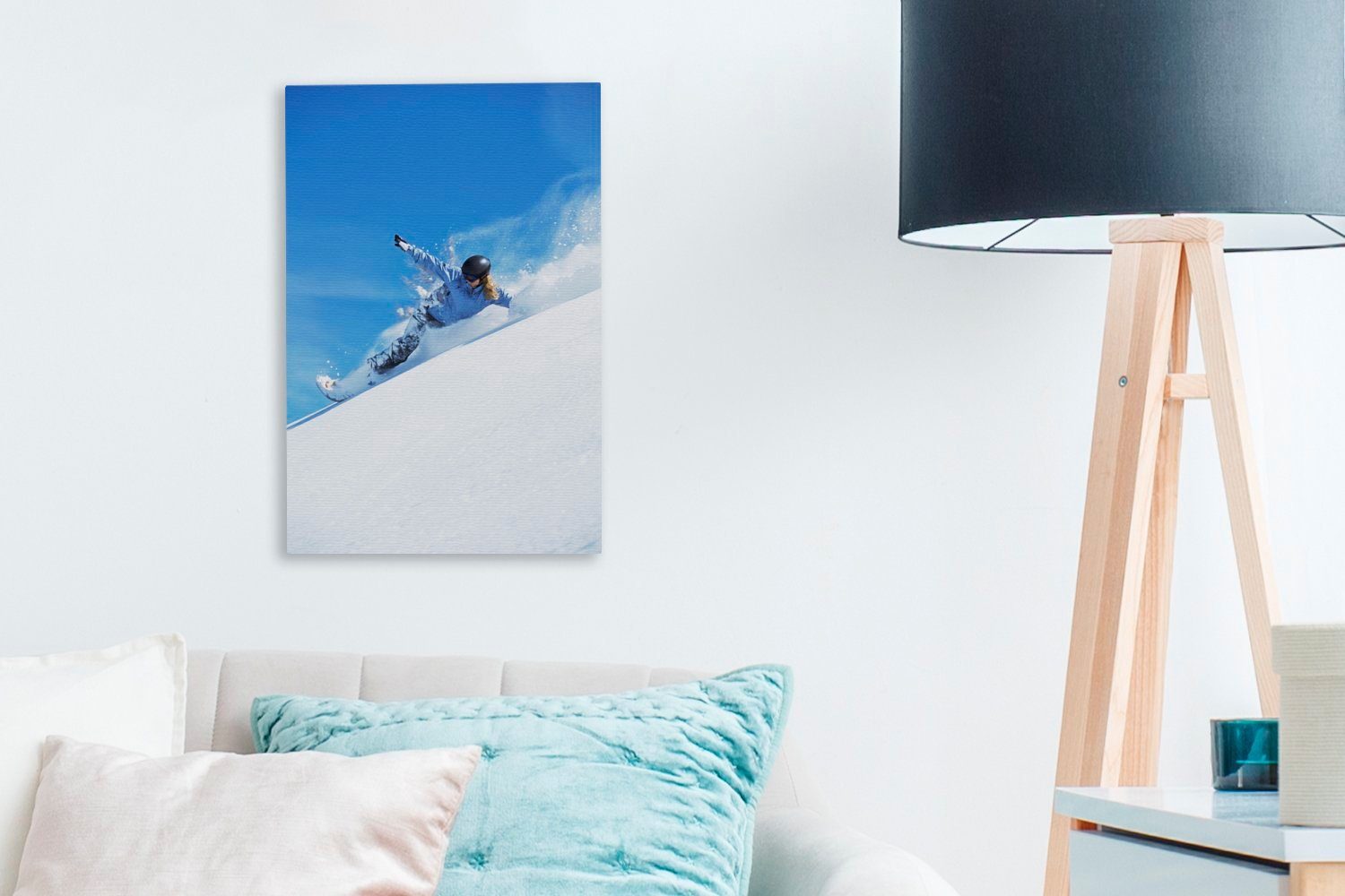 St), Gemälde, Tiefe, Snowboarder einem (1 20x30 fertig in Leinwandbild Berg bespannt von die Leinwandbild OneMillionCanvasses® inkl. Ein cm Zackenaufhänger, stürzt