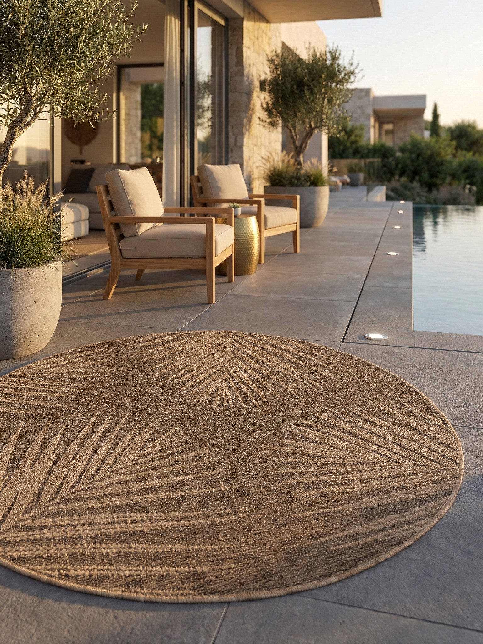 KADIMA DESIGN Teppich ARLBERG Wetterfest UV-Beständig Balkon Waschbar Strapazierfähig, Rund, Höhe: 5 mm, 80x80 cm, Outdoor Balkonteppich Terrasse Pflegeleicht Fußbodenheizung