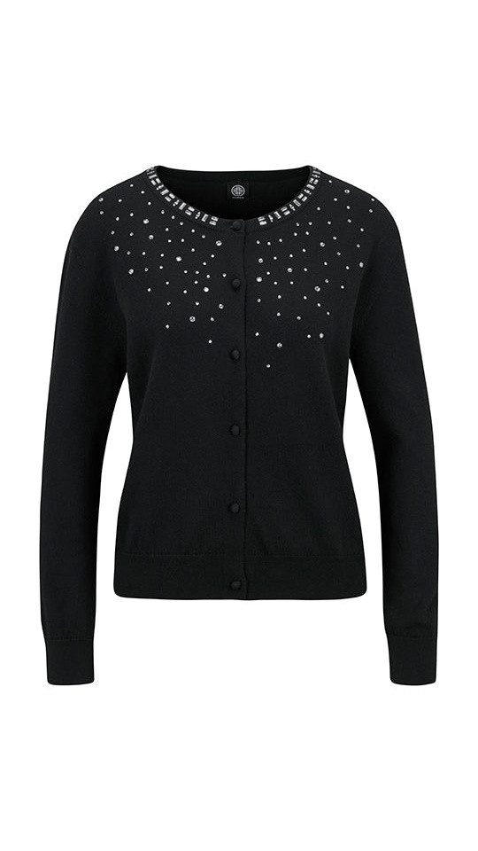 Strickjacke Feinstrick-Cardigan mit Kaschmiranteil und Glitzersteinchen