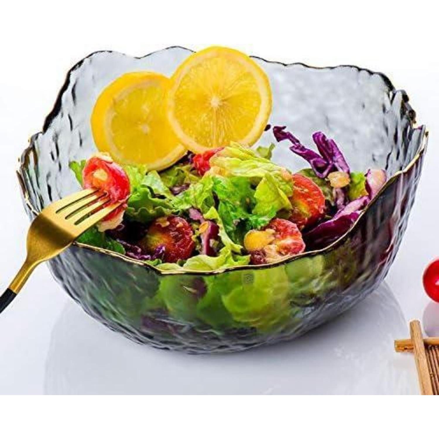 LuxusKollektion Dessertschale Salatschüssel 3er Set Glas Dessert Suppe Obst Deko Schüssel Grau