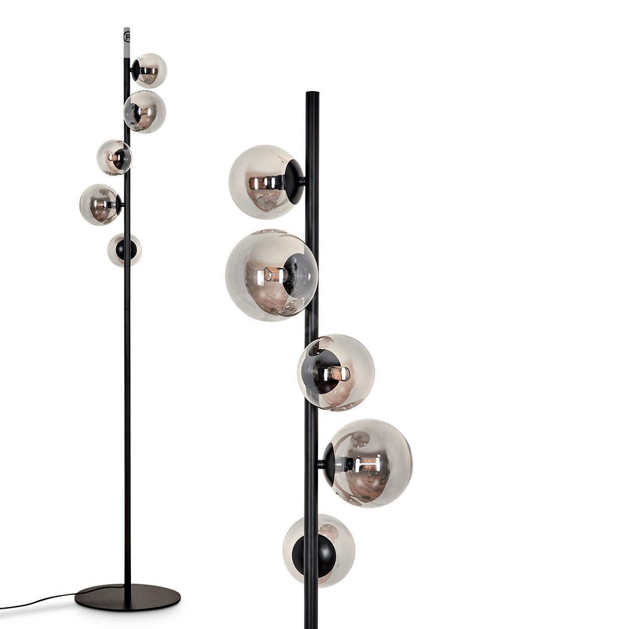 Stehlampe Stehlampe aus Metall/Glas in Schwarz/Rauchfarben