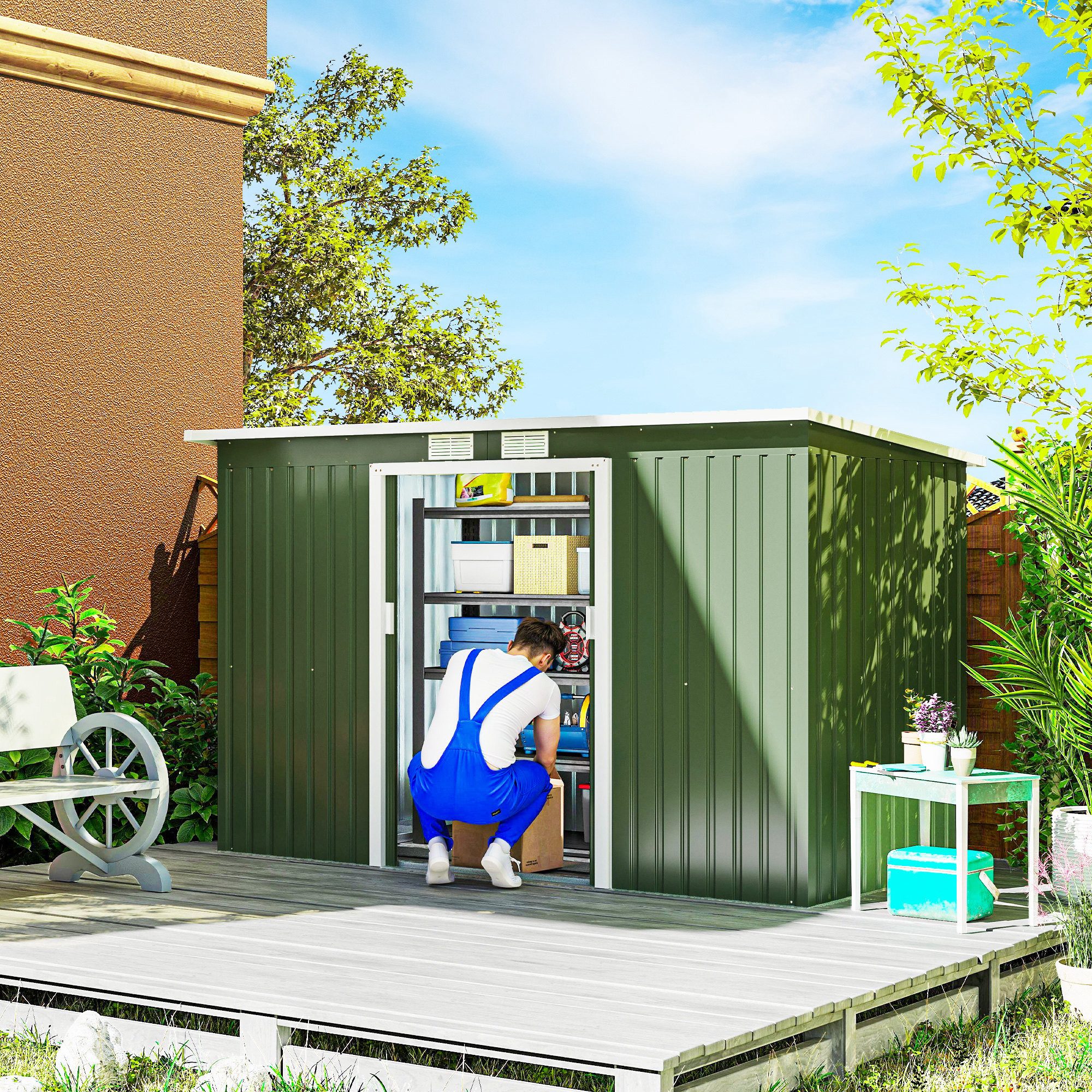 Outsunny Gerätehaus Gartenhaus mit Schiebetür, Fenster, günstig online kaufen